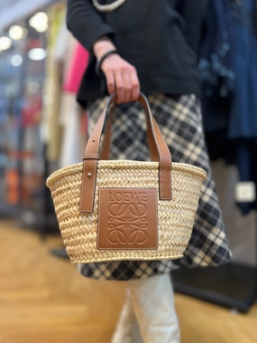 Loewe Straw & Brown Leather Basket Tote