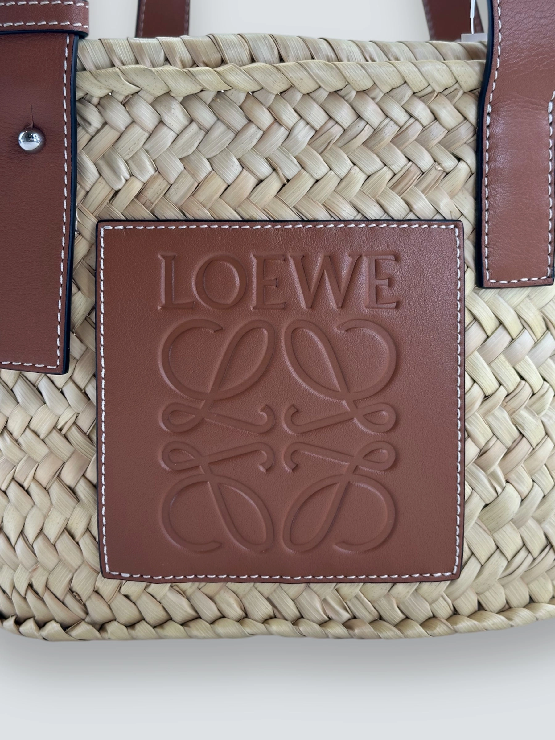 Loewe Straw & Brown Leather Basket Tote