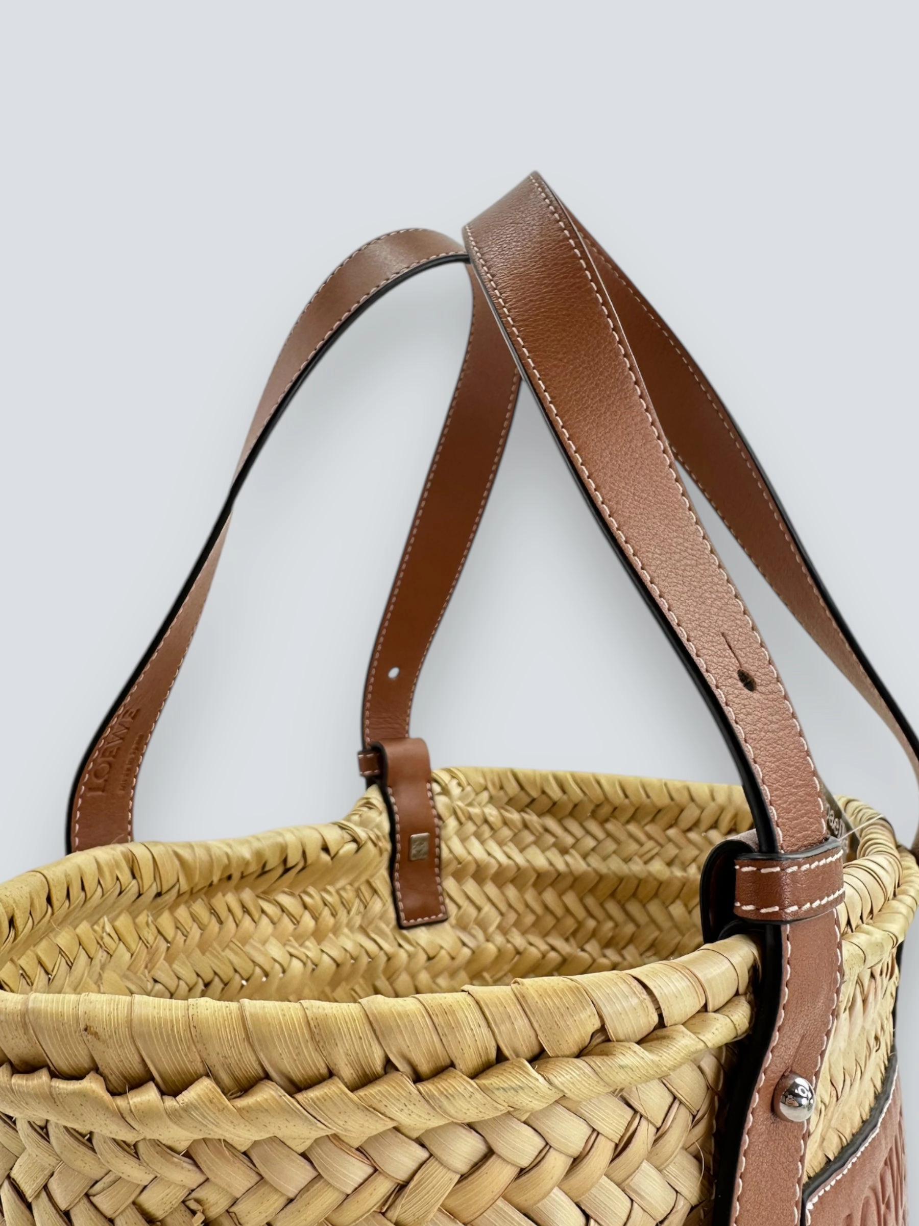 Loewe Straw & Brown Leather Basket Tote