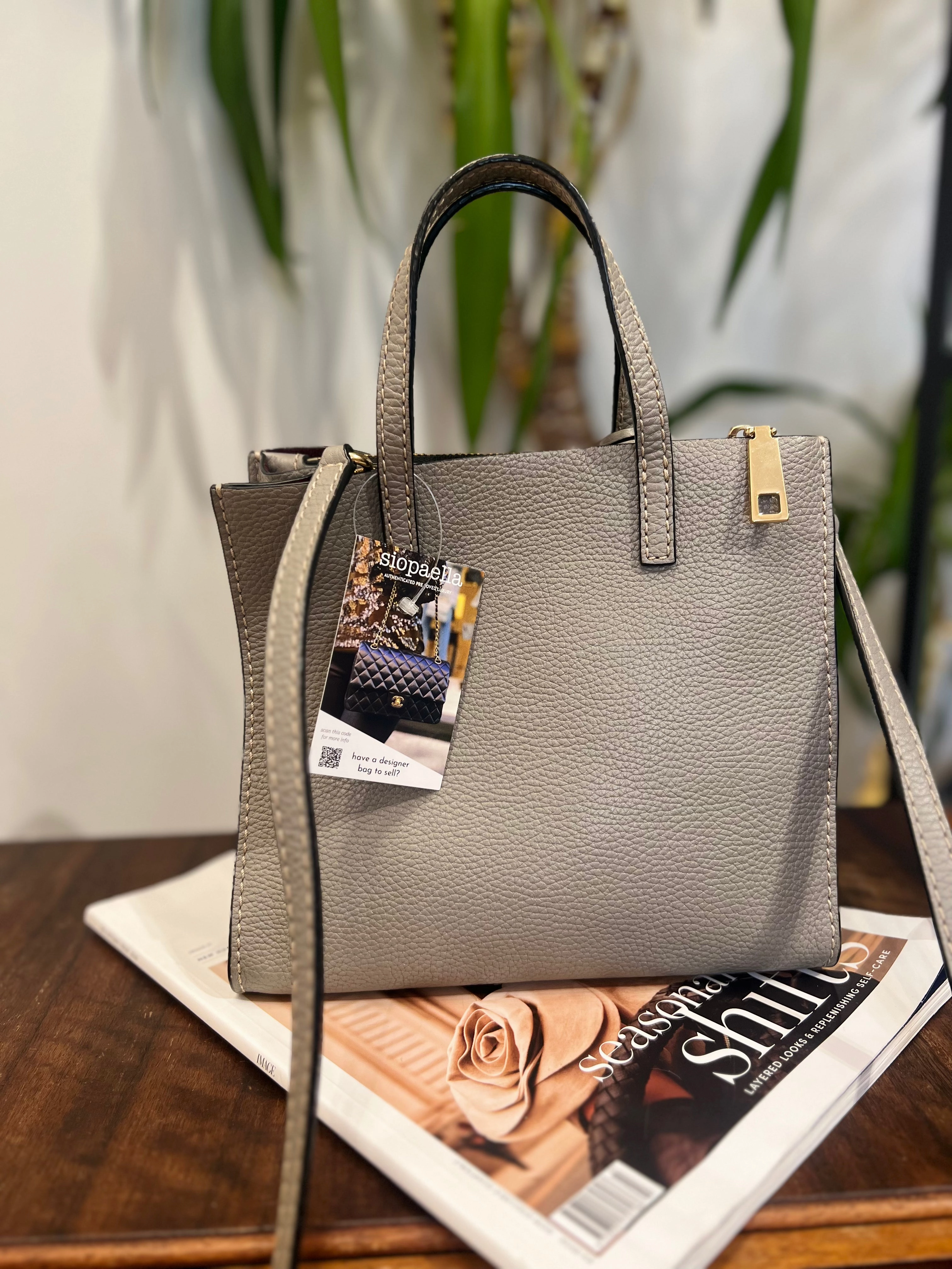 Marc Jacobs Grey Pebbled Leather Mini Grind Crossbody Tote