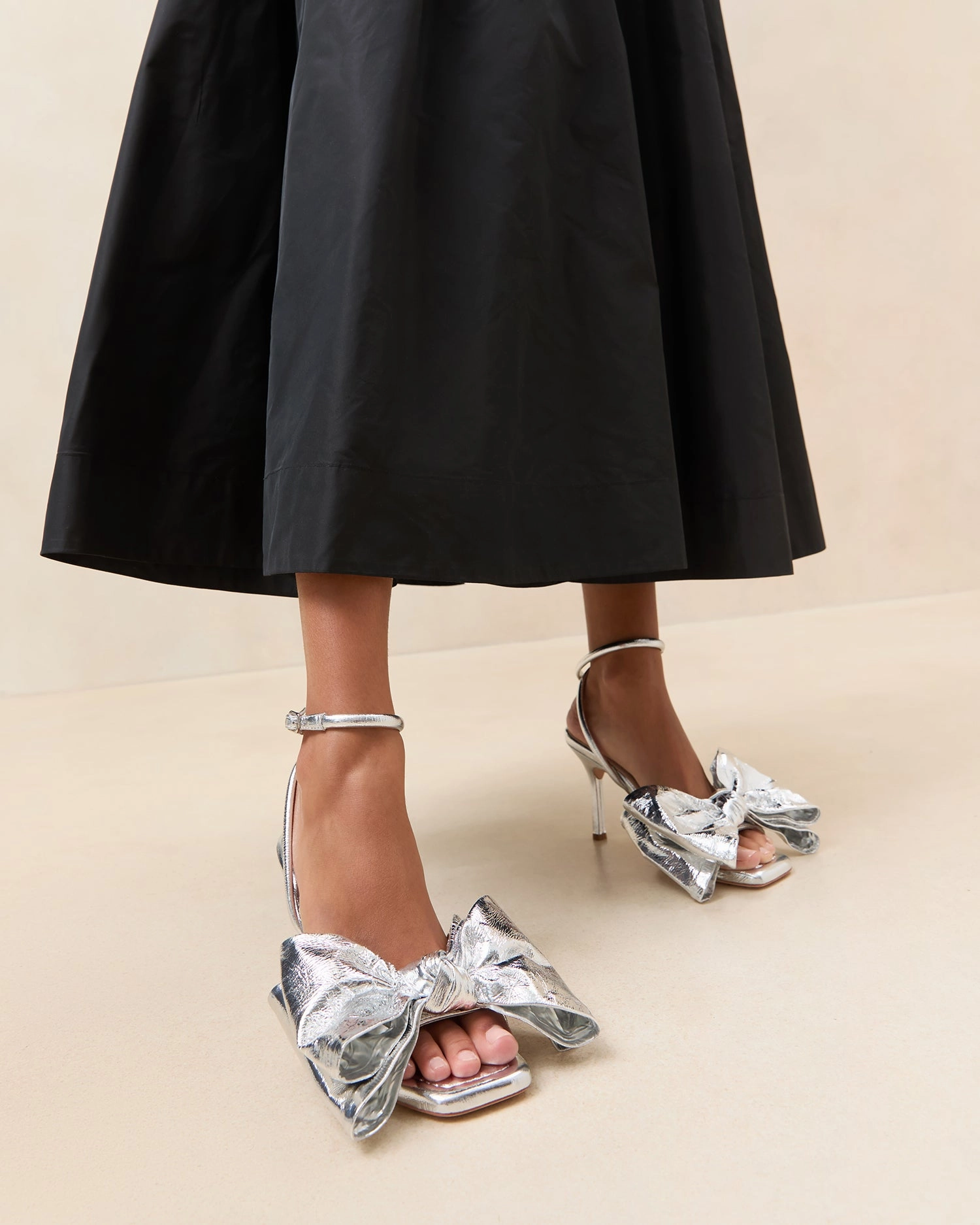 Marlena Silver Leather Bow Sandal