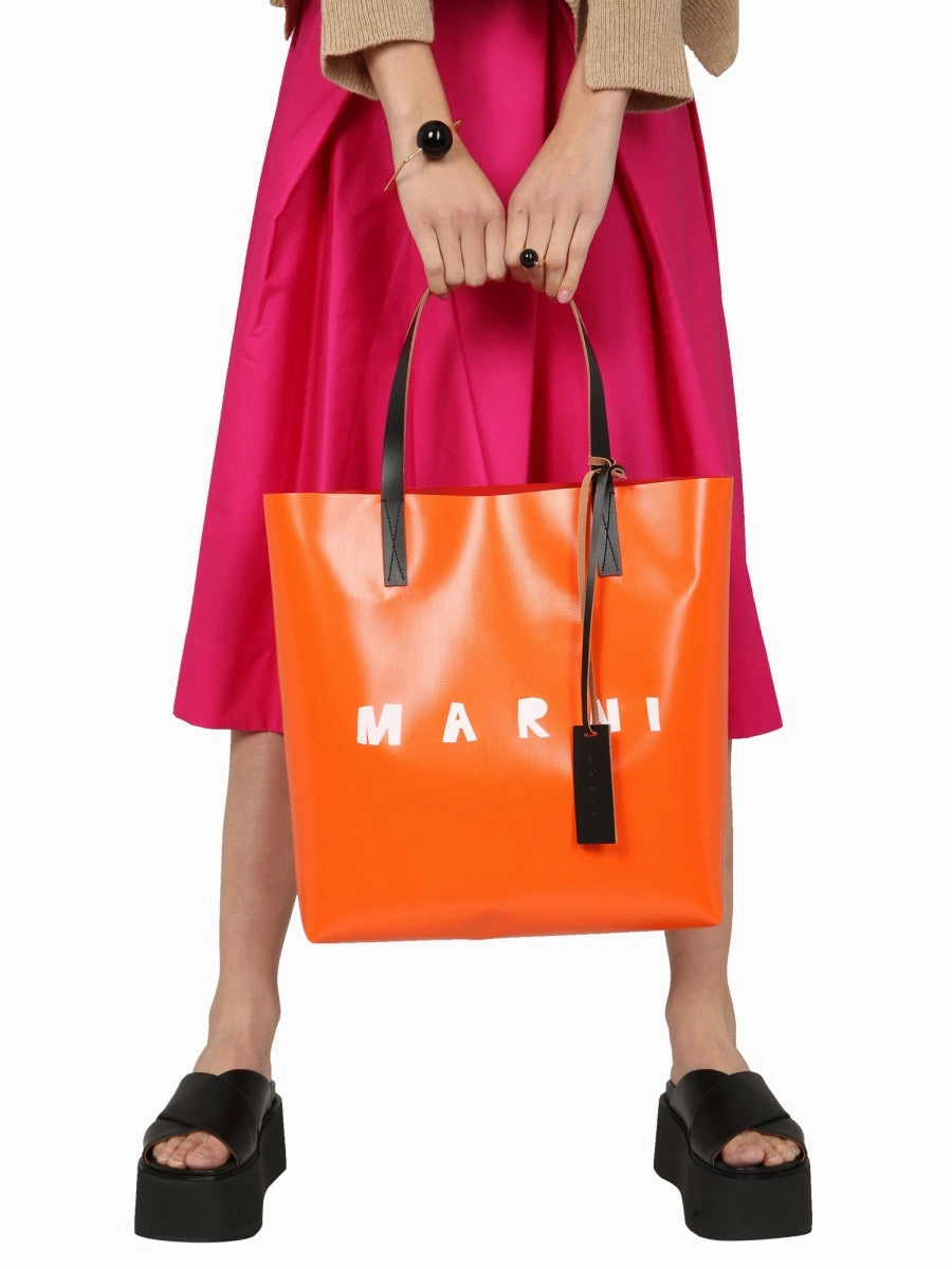 Marni Logo Print Two-Tone Tote Bag