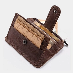 Men Genuine Leather 11 Card Slot Card Holder Mini Zipper Coin Purse Clutch Wallets