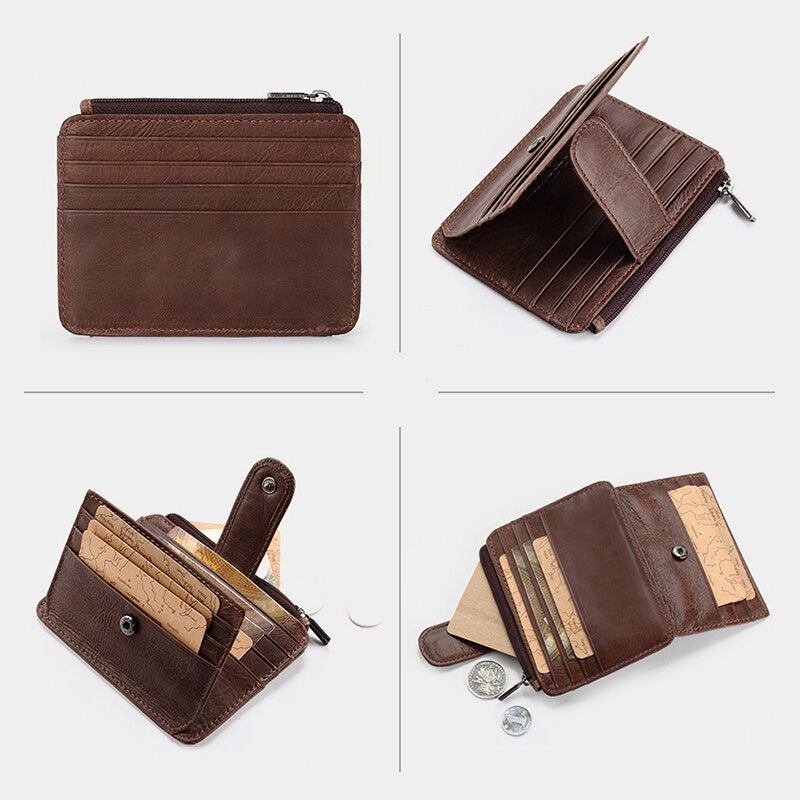 Men Genuine Leather 11 Card Slot Card Holder Mini Zipper Coin Purse Clutch Wallets