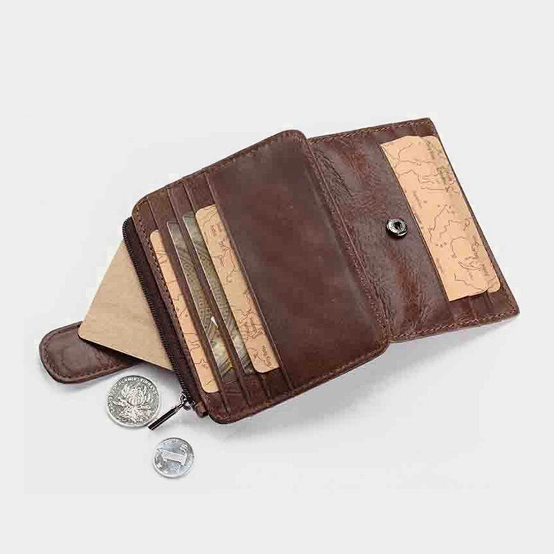 Men Genuine Leather 11 Card Slot Card Holder Mini Zipper Coin Purse Clutch Wallets
