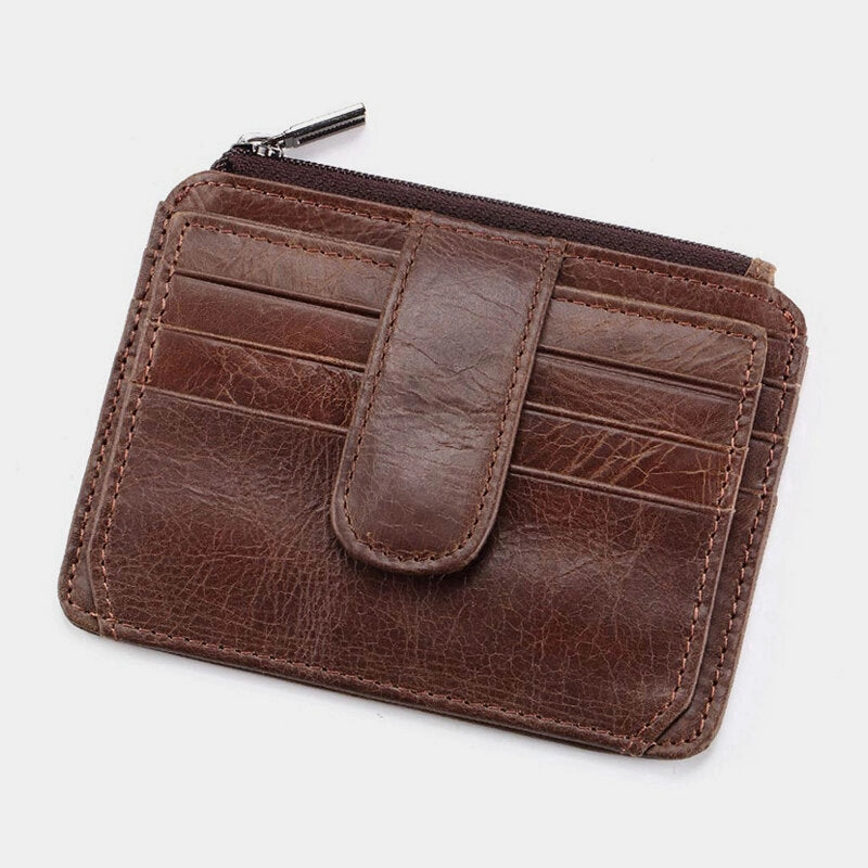 Men Genuine Leather 11 Card Slot Card Holder Mini Zipper Coin Purse Clutch Wallets