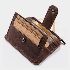Men Genuine Leather 11 Card Slot Card Holder Mini Zipper Coin Purse Clutch Wallets