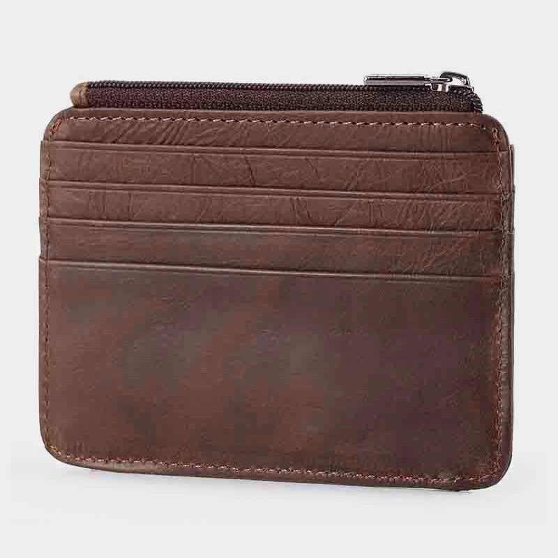Men Genuine Leather 11 Card Slot Card Holder Mini Zipper Coin Purse Clutch Wallets