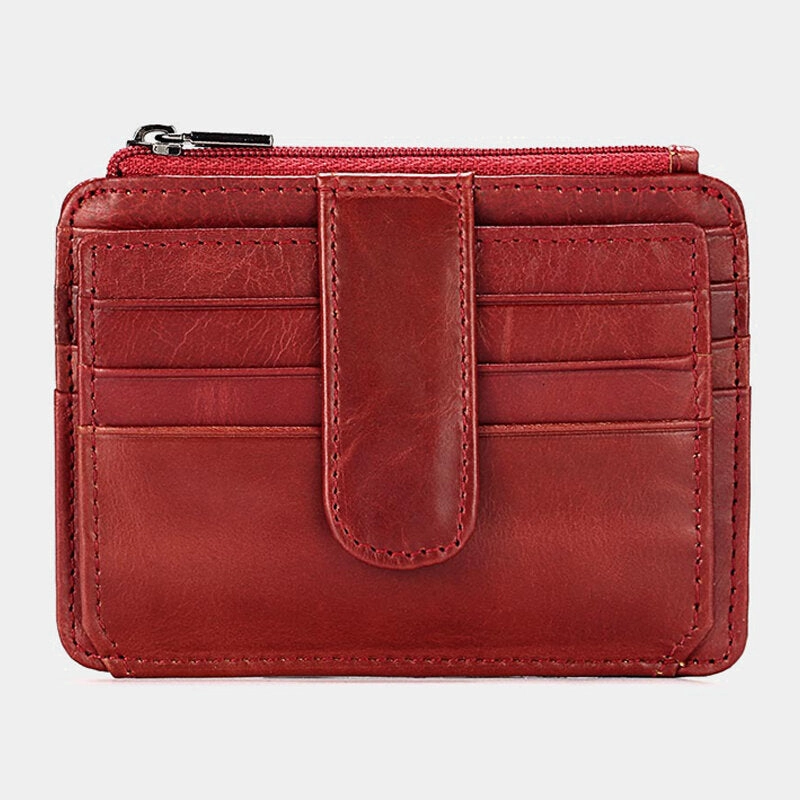 Men Genuine Leather 11 Card Slot Card Holder Mini Zipper Coin Purse Clutch Wallets