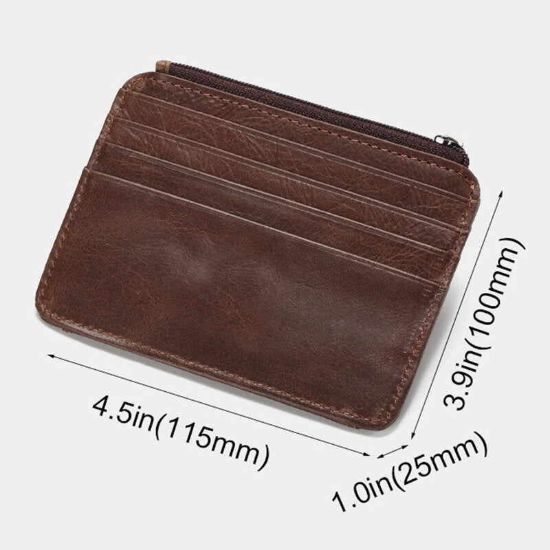 Men Genuine Leather 11 Card Slot Card Holder Mini Zipper Coin Purse Clutch Wallets