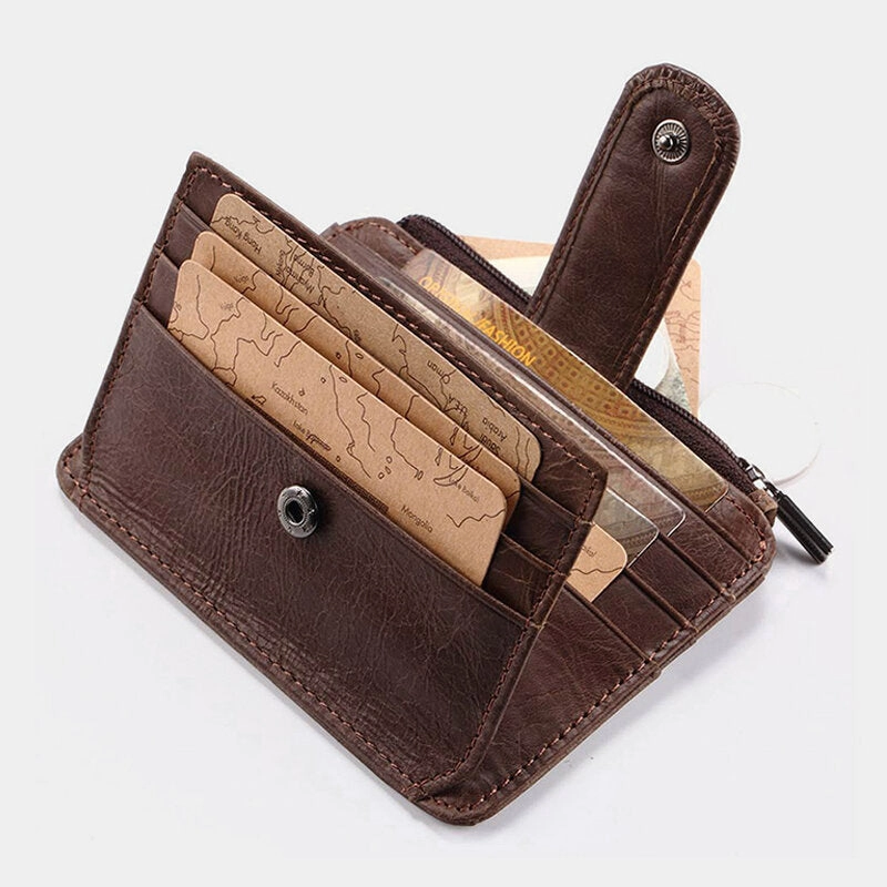 Men Genuine Leather 11 Card Slot Card Holder Mini Zipper Coin Purse Clutch Wallets