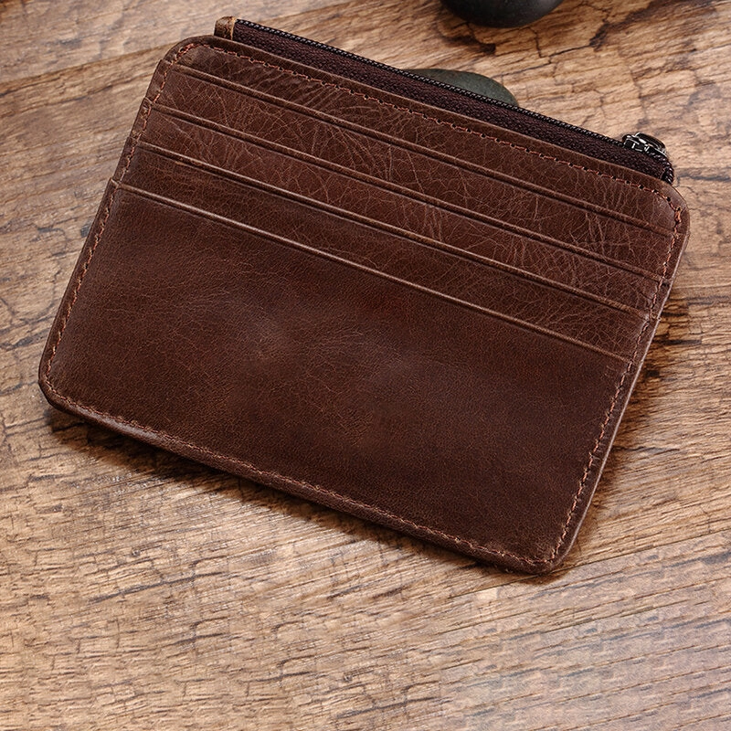 Men Genuine Leather 11 Card Slot Card Holder Mini Zipper Coin Purse Clutch Wallets