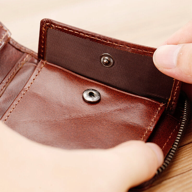 Men Mini Genuine Leather Zipper Wallet Bifold RFID Anti-theft Brush Short Money Clip Multi-card Slot Card Holder Coin Purse