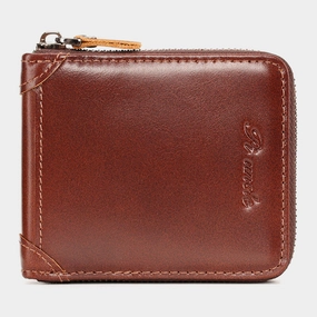 Men Mini Genuine Leather Zipper Wallet Bifold RFID Anti-theft Brush Short Money Clip Multi-card Slot Card Holder Coin Purse