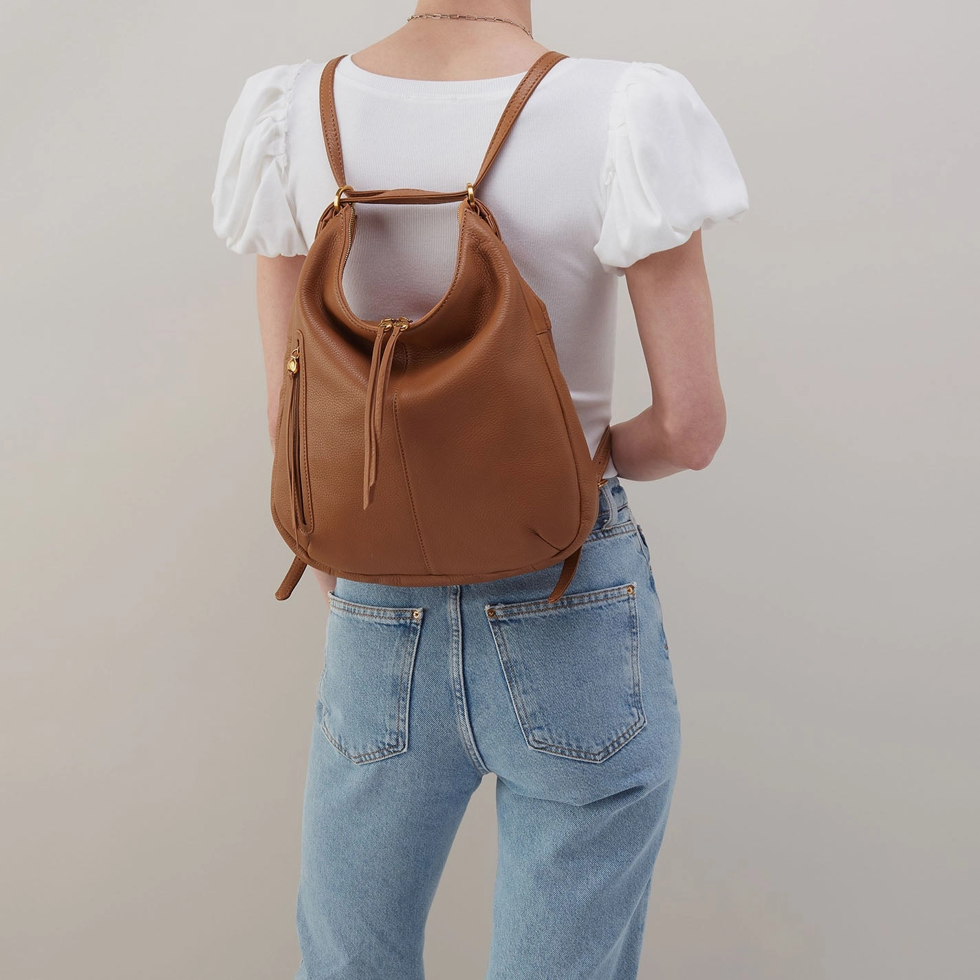 Merrin Convertible Backpack In Pebbled Leather - Warm Honey