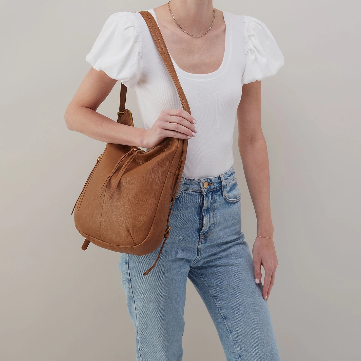 Merrin Convertible Backpack In Pebbled Leather - Warm Honey