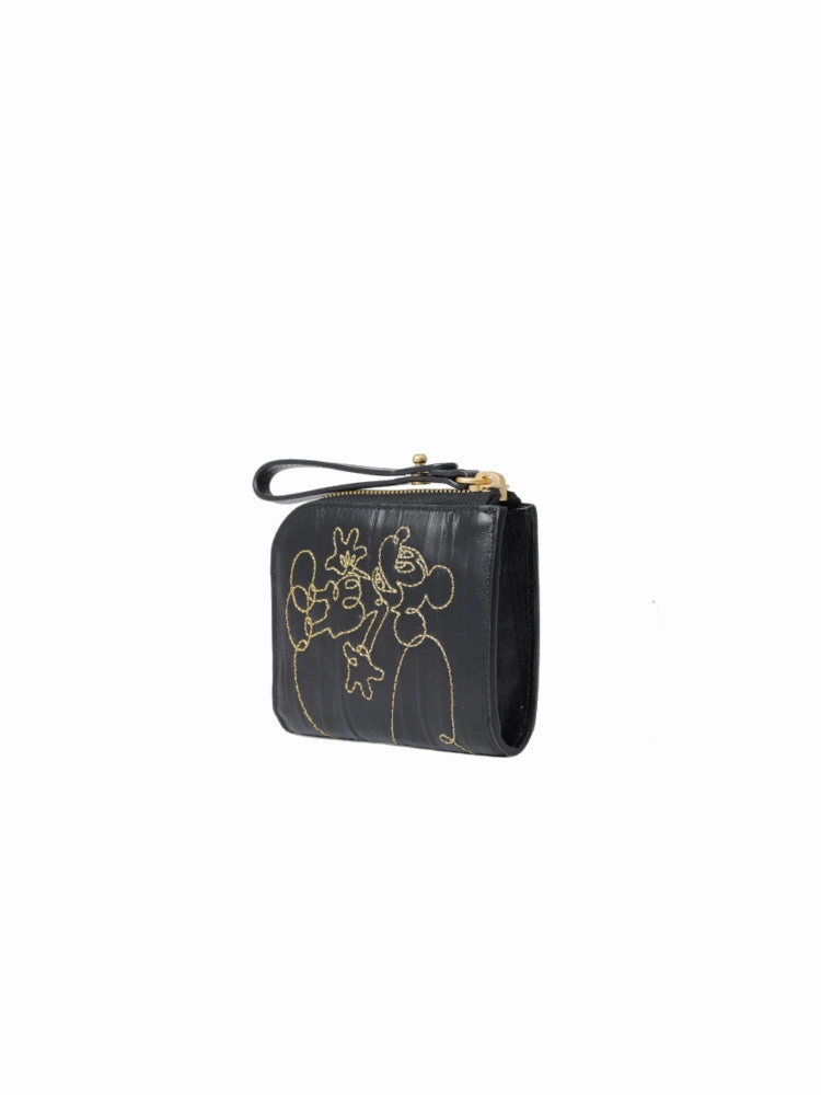 Mickey Mouse Black Embroidered Short Wallet