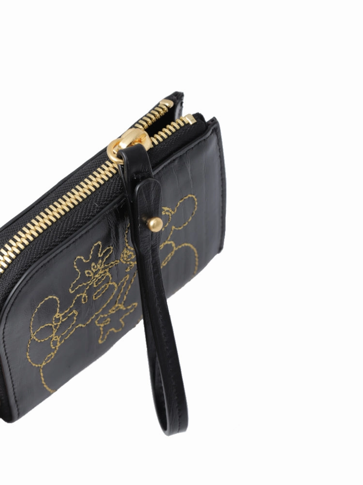 Mickey Mouse Black Embroidered Short Wallet