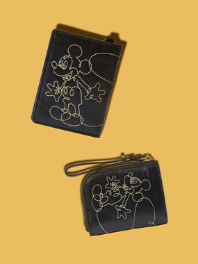 Mickey Mouse Black Embroidered Short Wallet