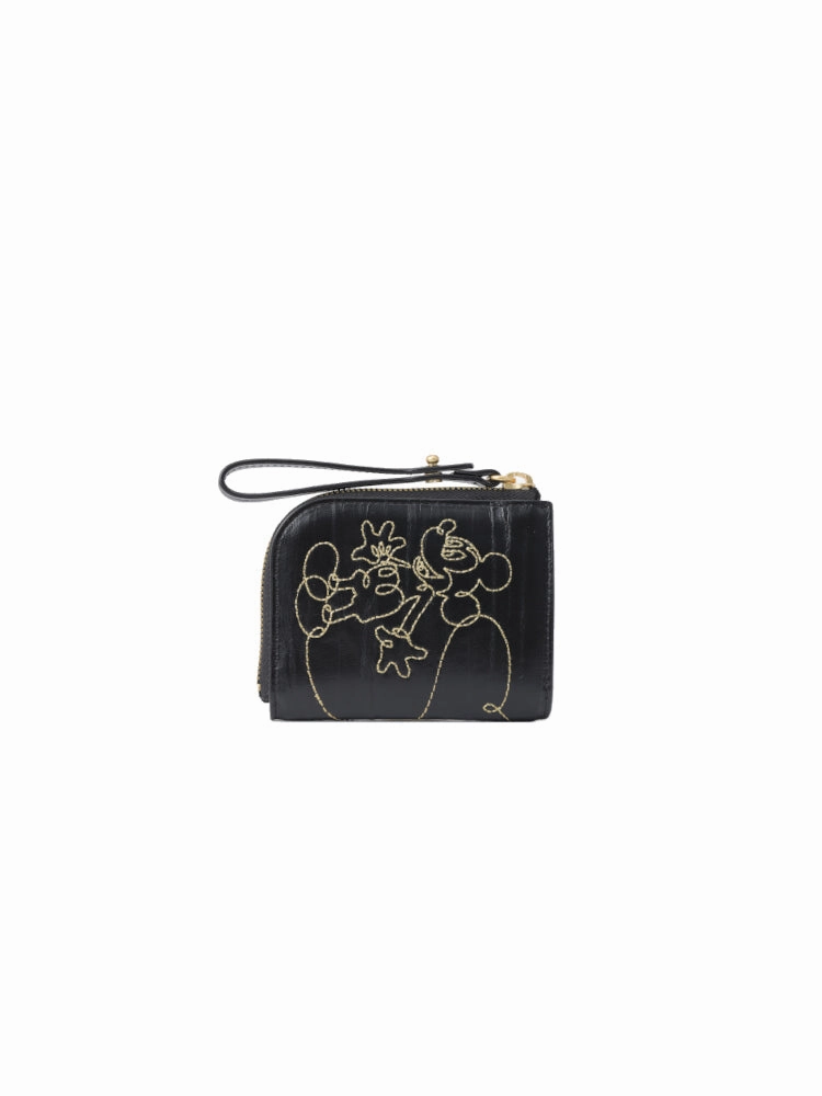 Mickey Mouse Black Embroidered Short Wallet
