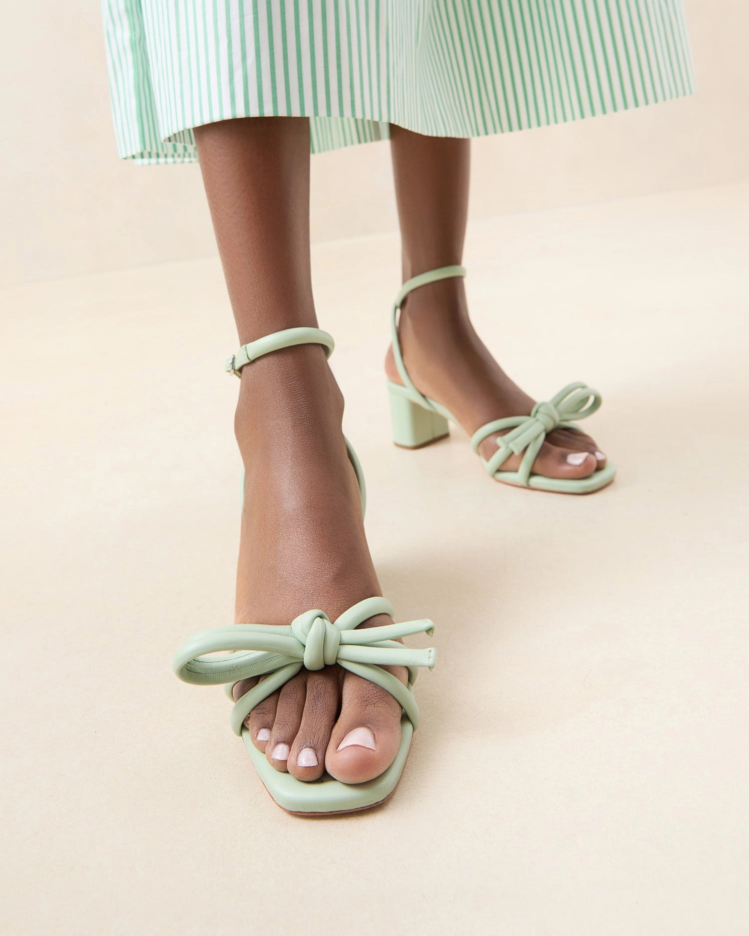 Mikel Mint Bow Mid-Heel Sandal