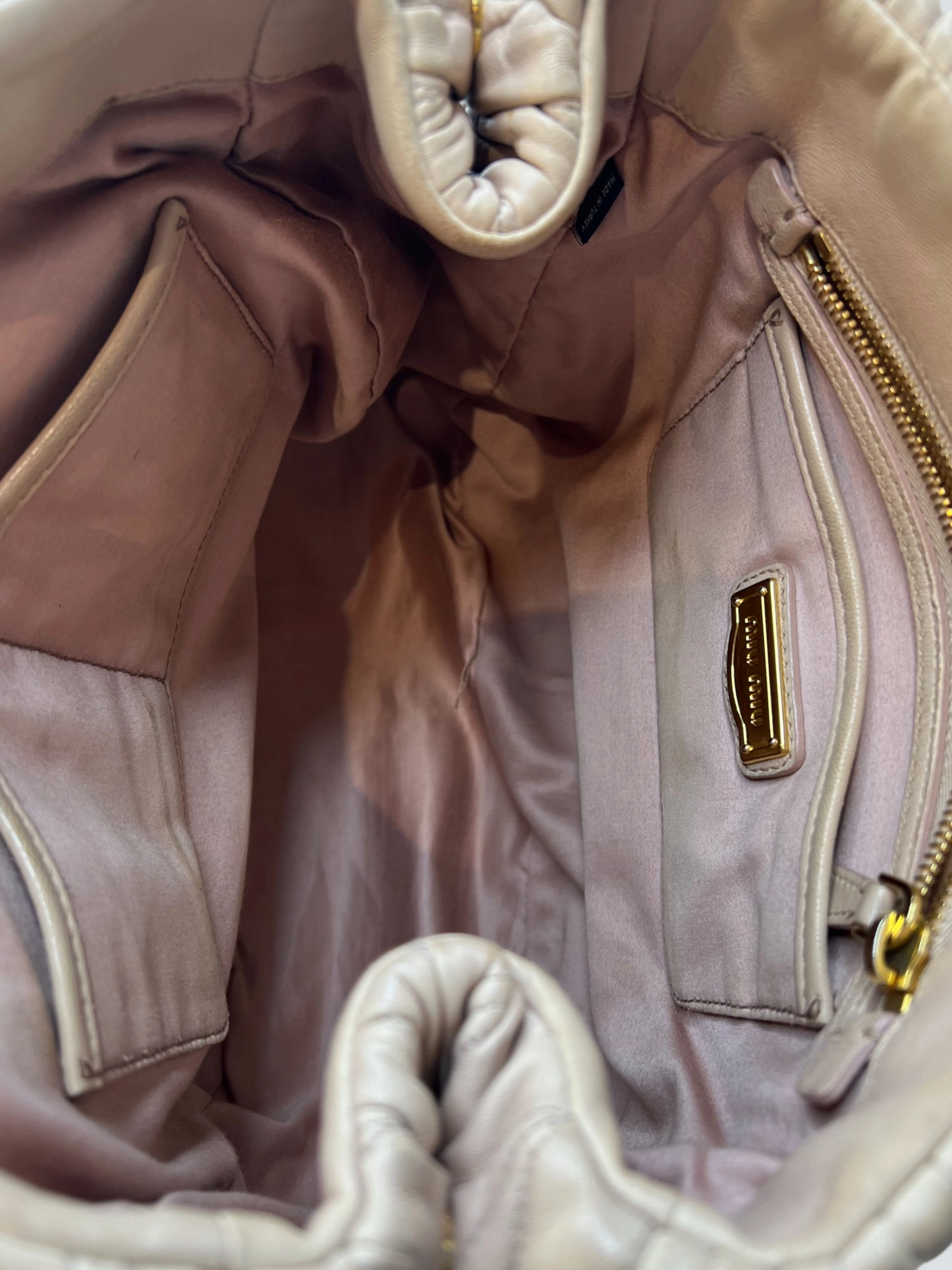 MiuMiu Cream Matelassé Leather Tote