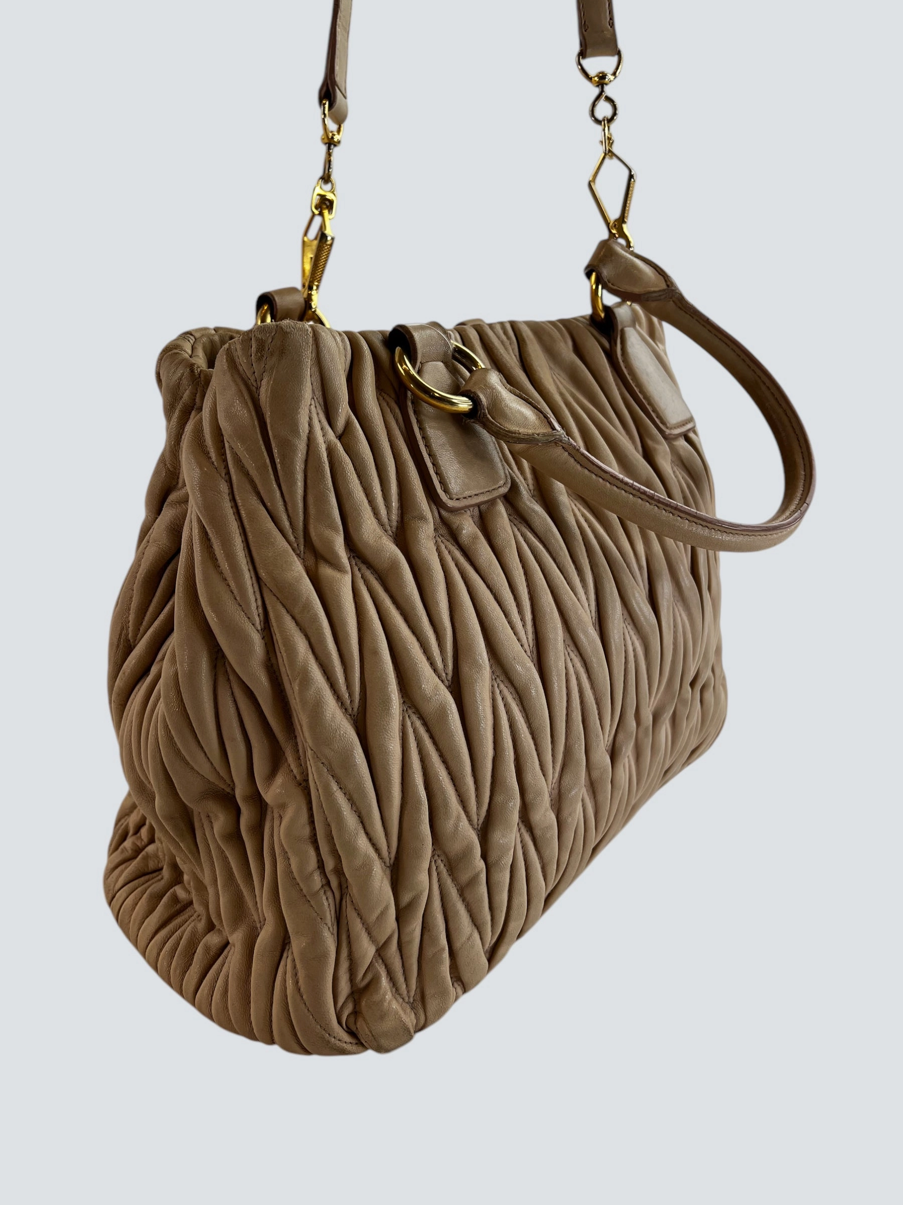 MiuMiu Cream Matelassé Leather Tote