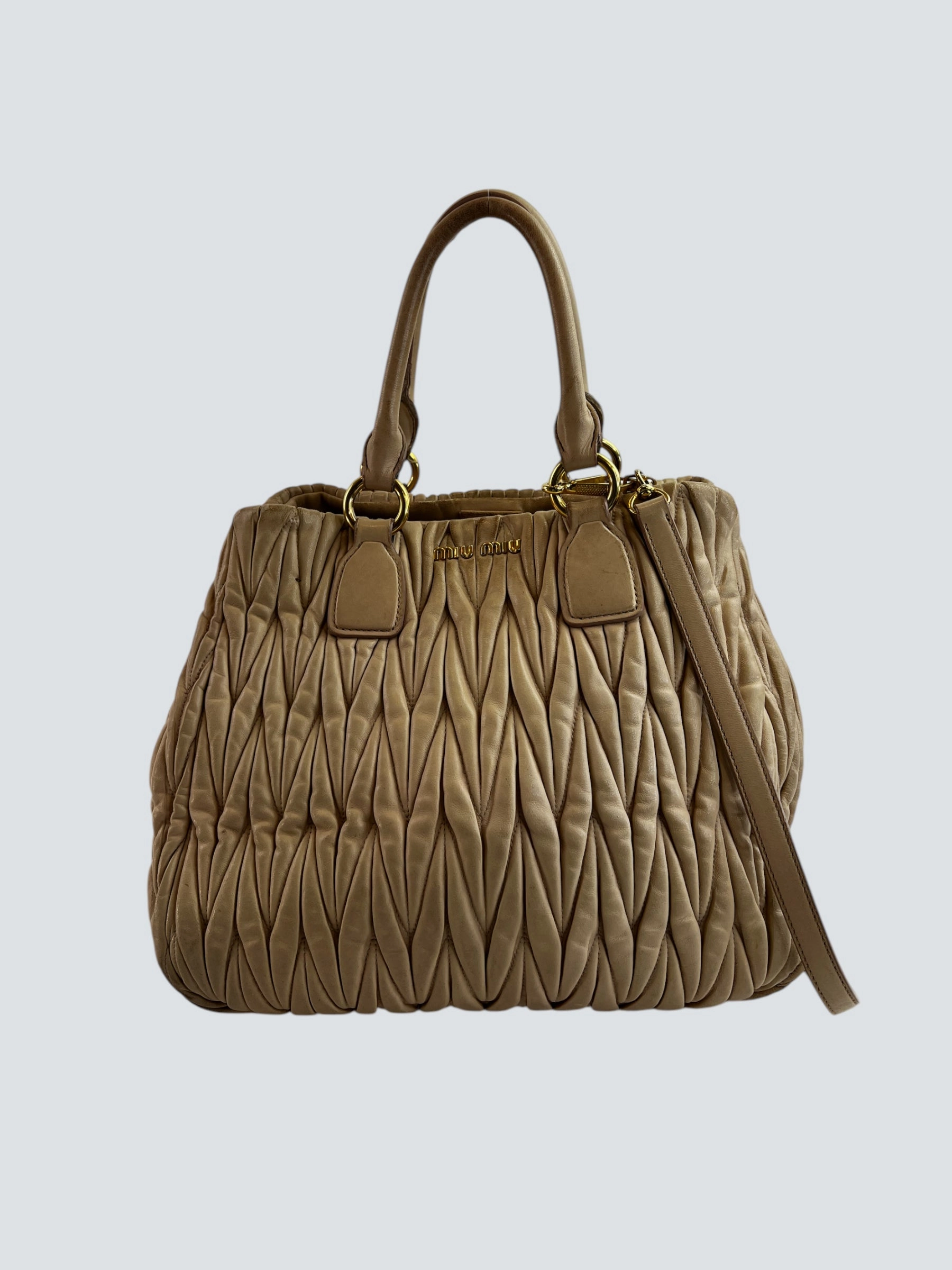 MiuMiu Cream Matelassé Leather Tote