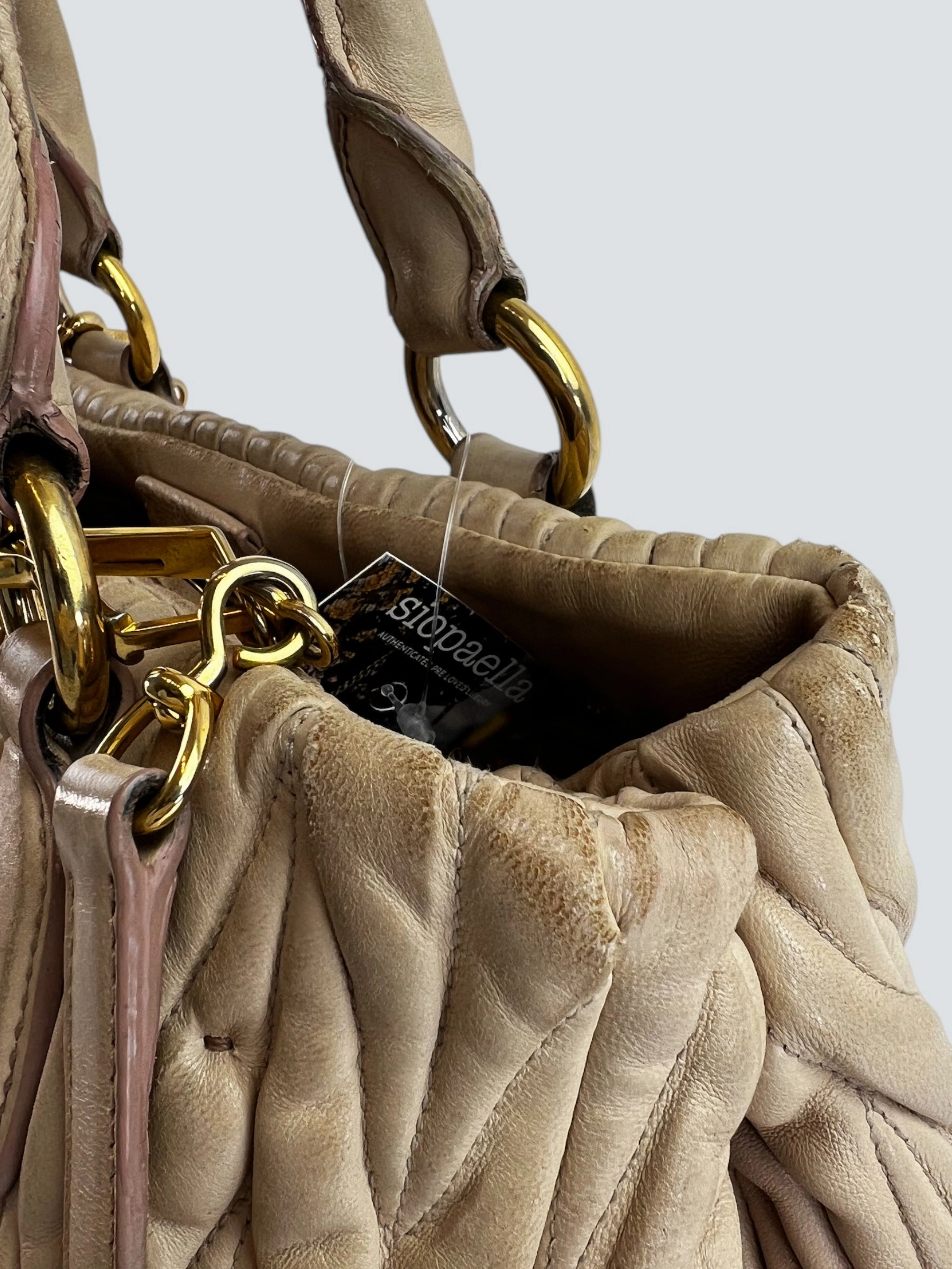 MiuMiu Cream Matelassé Leather Tote