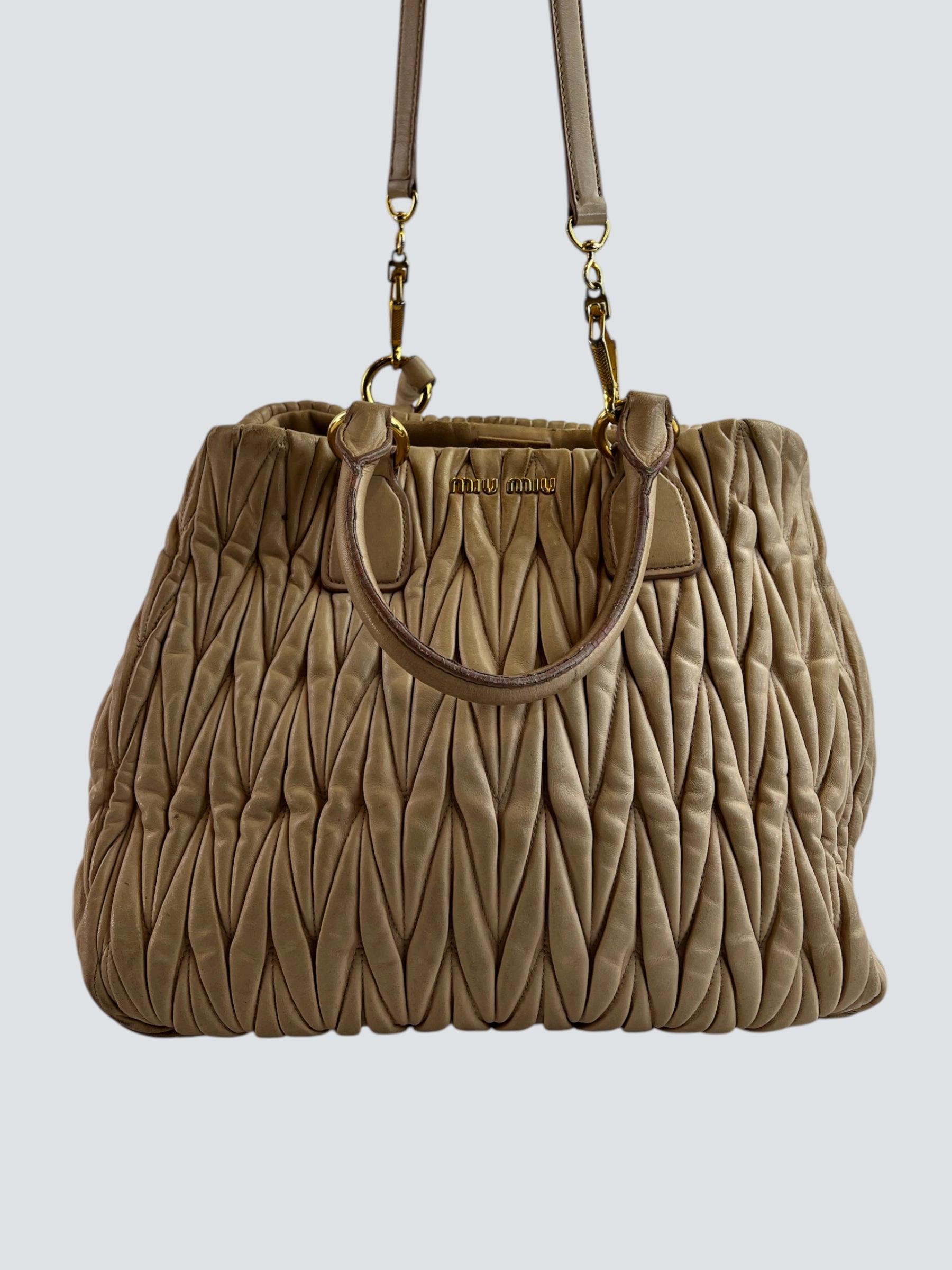 MiuMiu Cream Matelassé Leather Tote