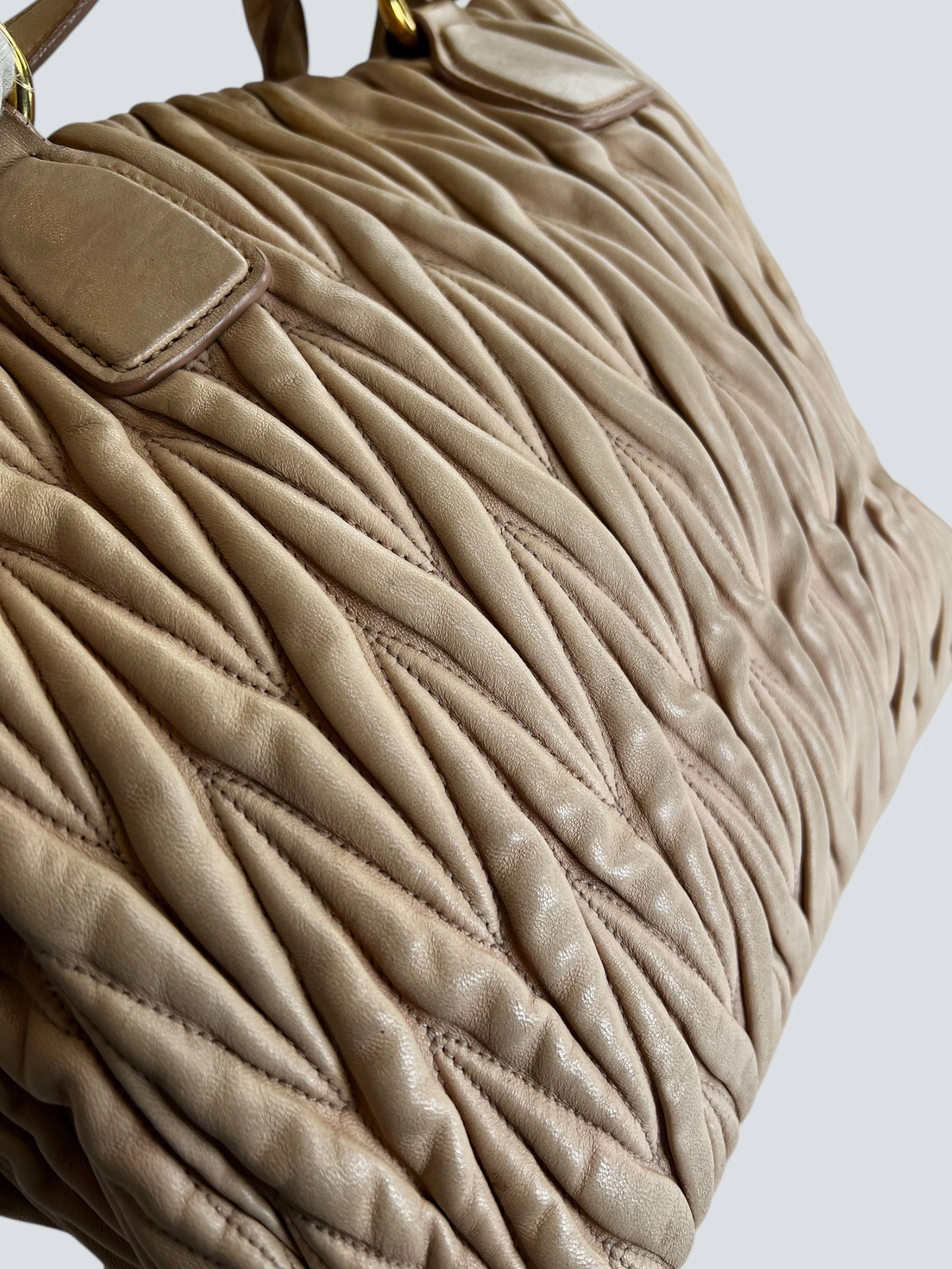 MiuMiu Cream Matelassé Leather Tote