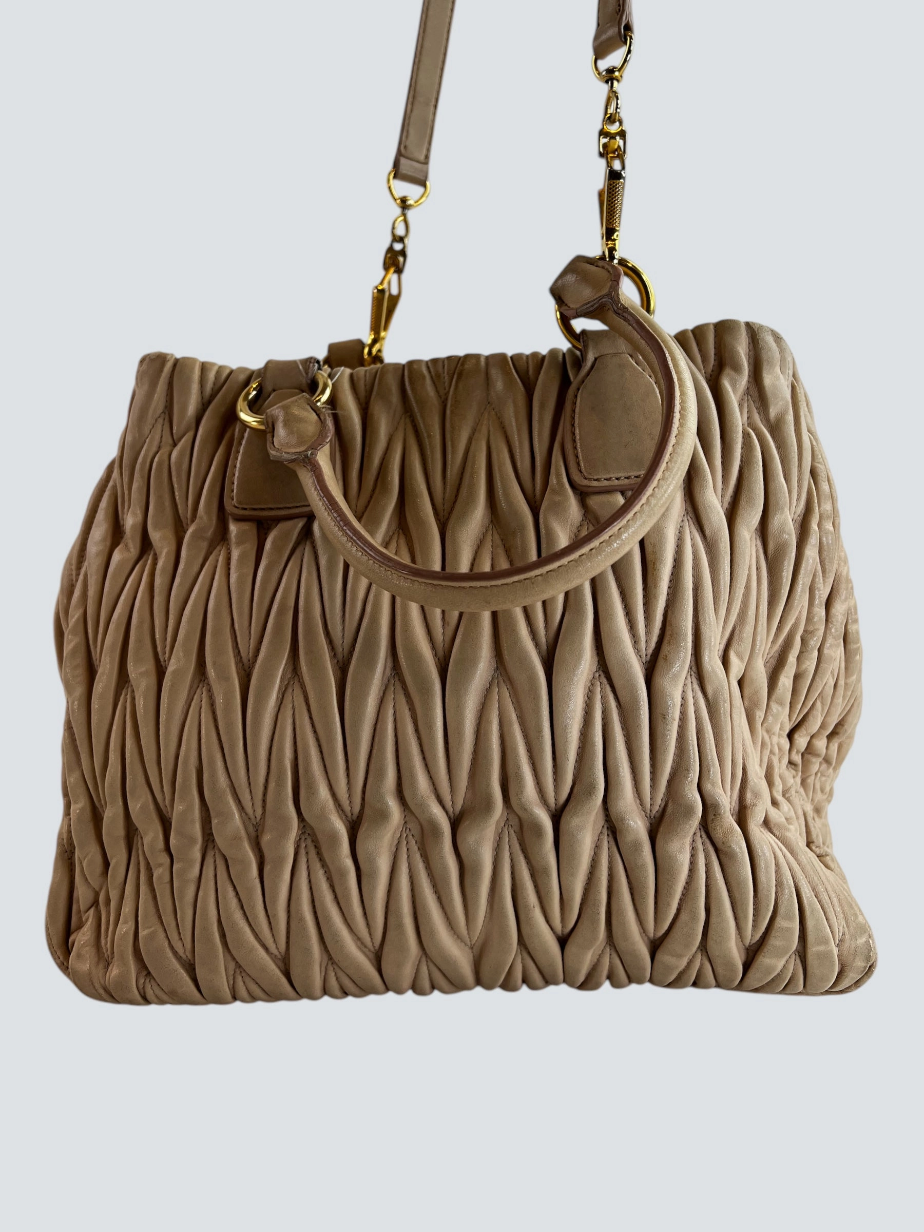 MiuMiu Cream Matelassé Leather Tote