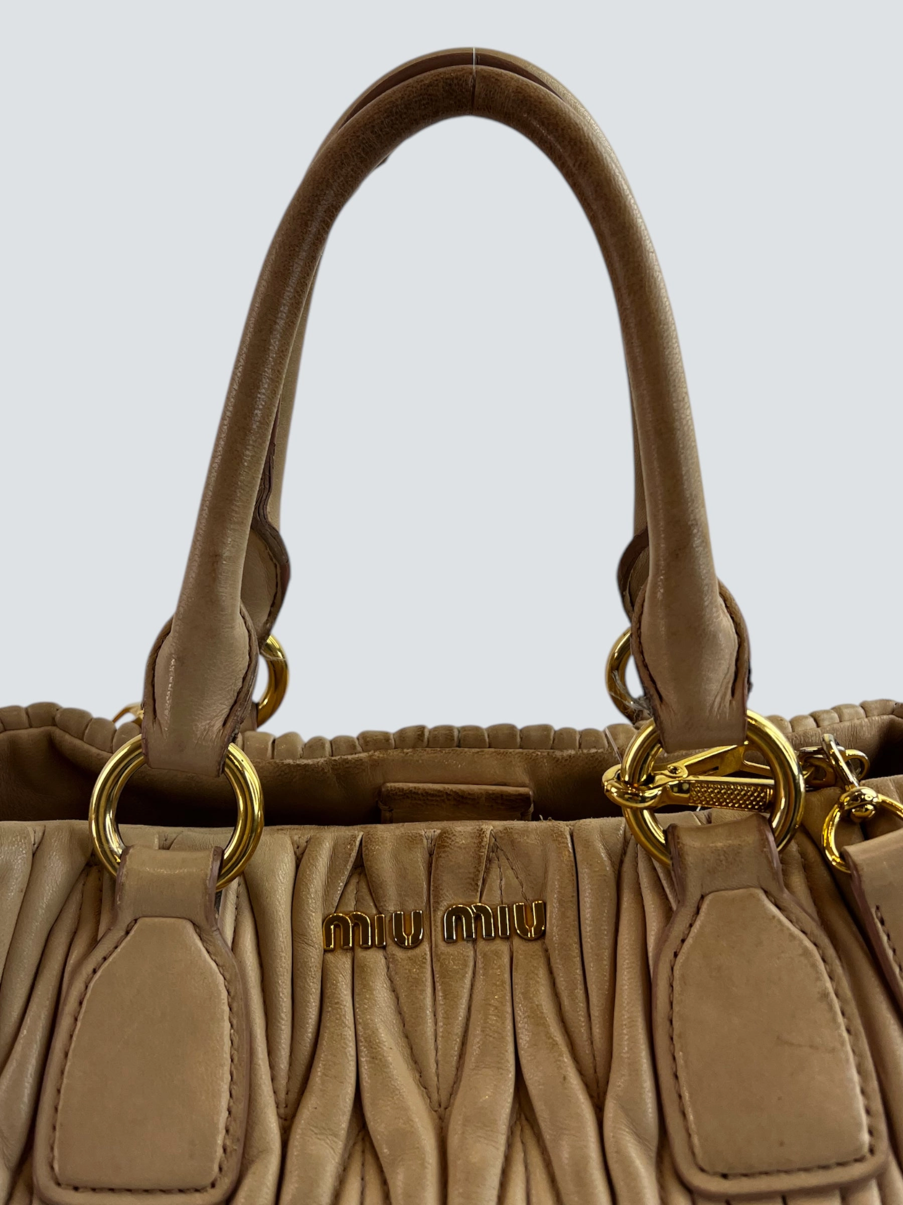 MiuMiu Cream Matelassé Leather Tote