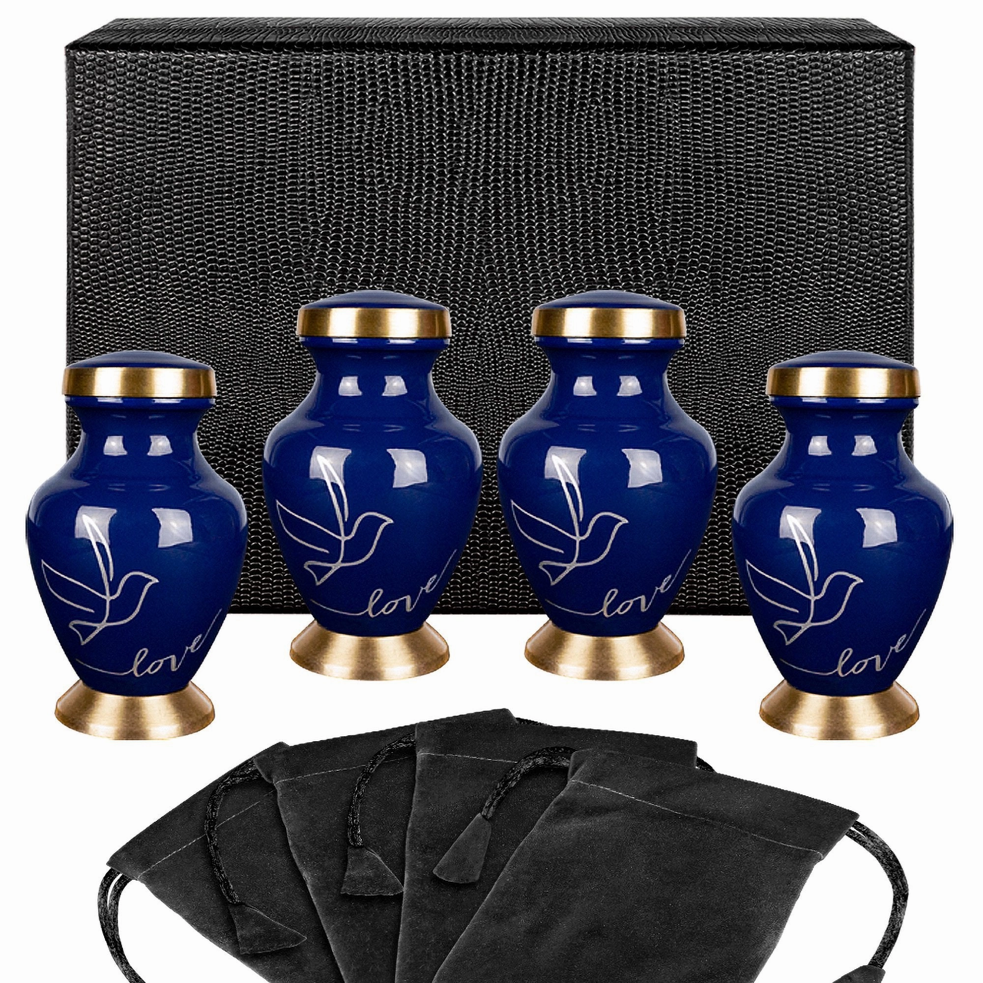 Modern Love Dark Blue Keepsake Urns for Human Ashes - Set of 4
