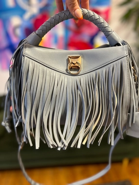 Mulberry Blue Leather Iris Fringed Shoulder Bag