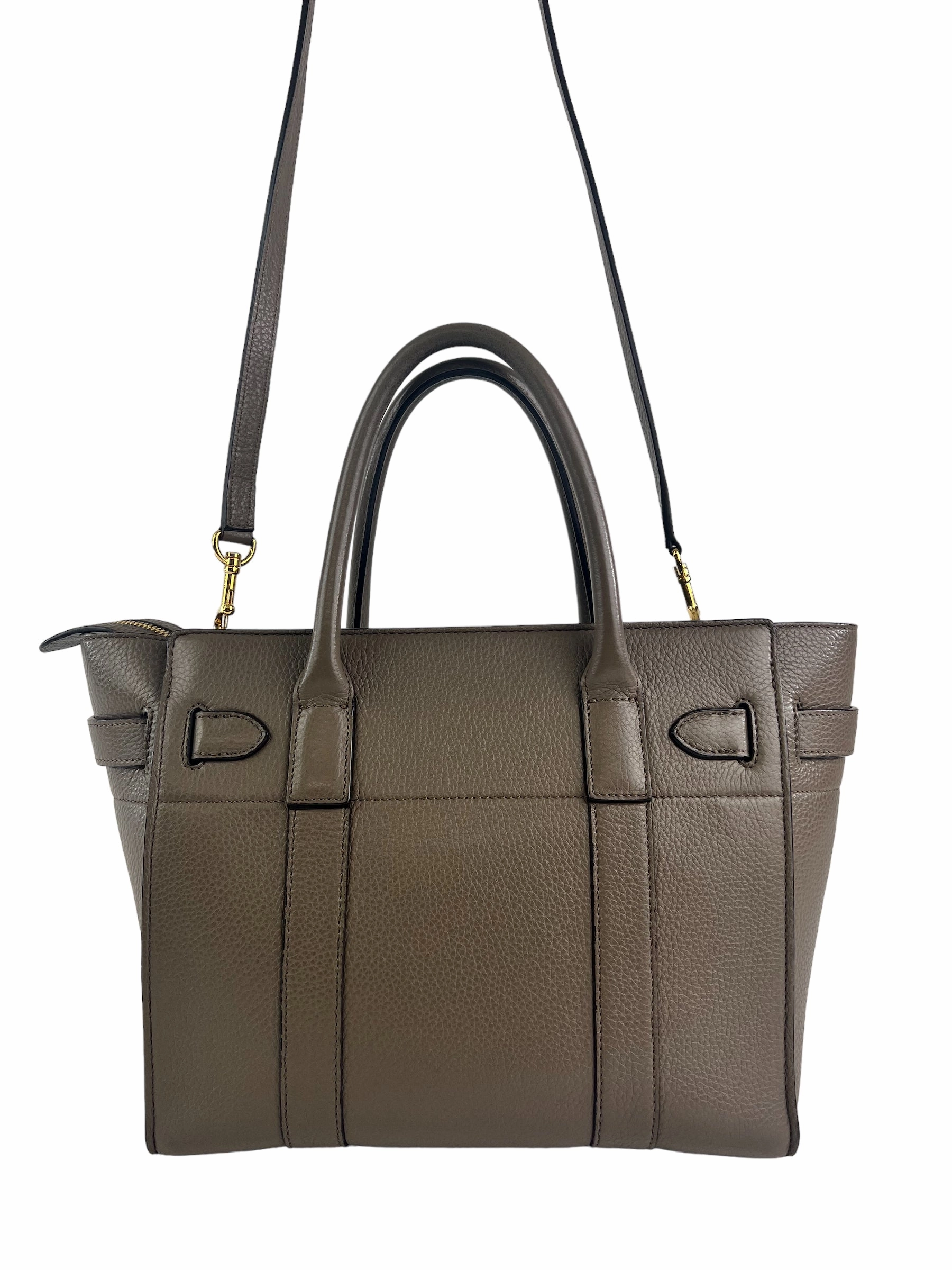 Mulberry Taupe Grey Leather Zipped Bayswater Tote with Shoulder Strap