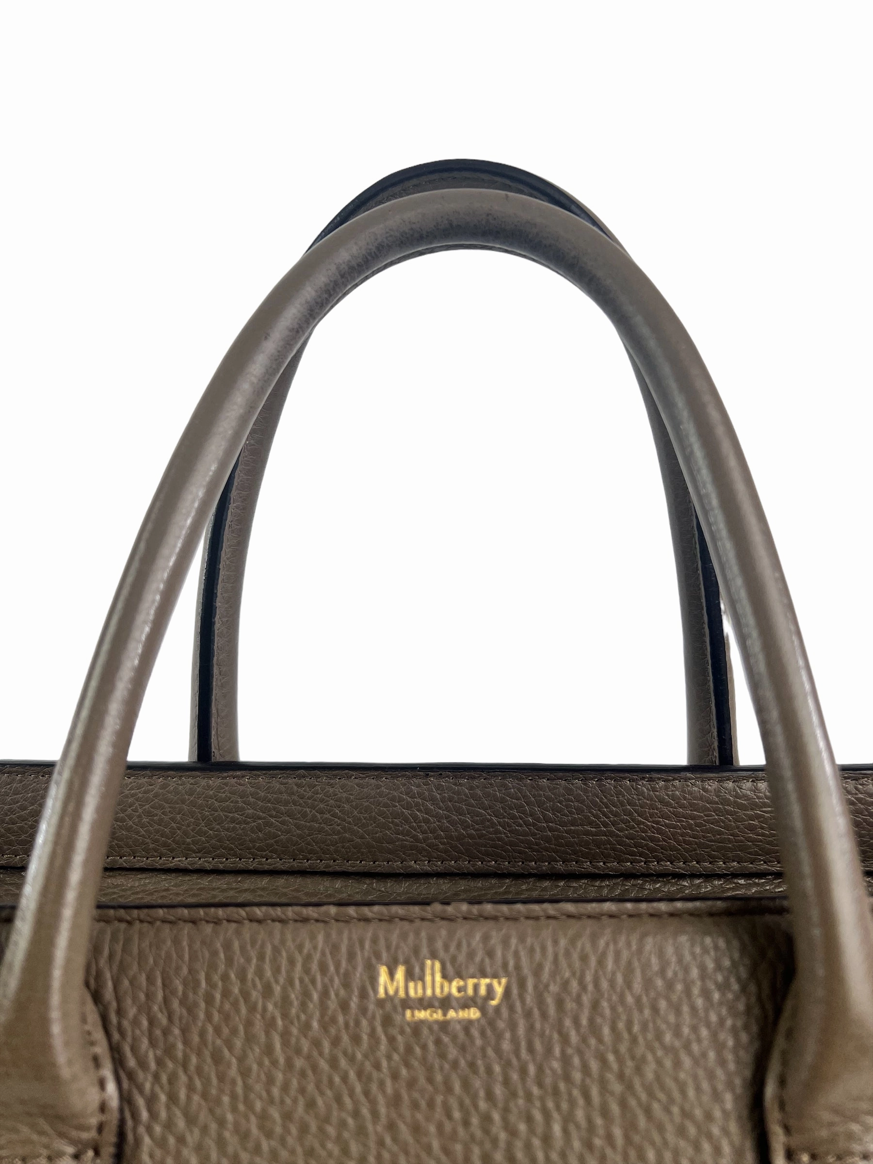 Mulberry Taupe Grey Leather Zipped Bayswater Tote with Shoulder Strap