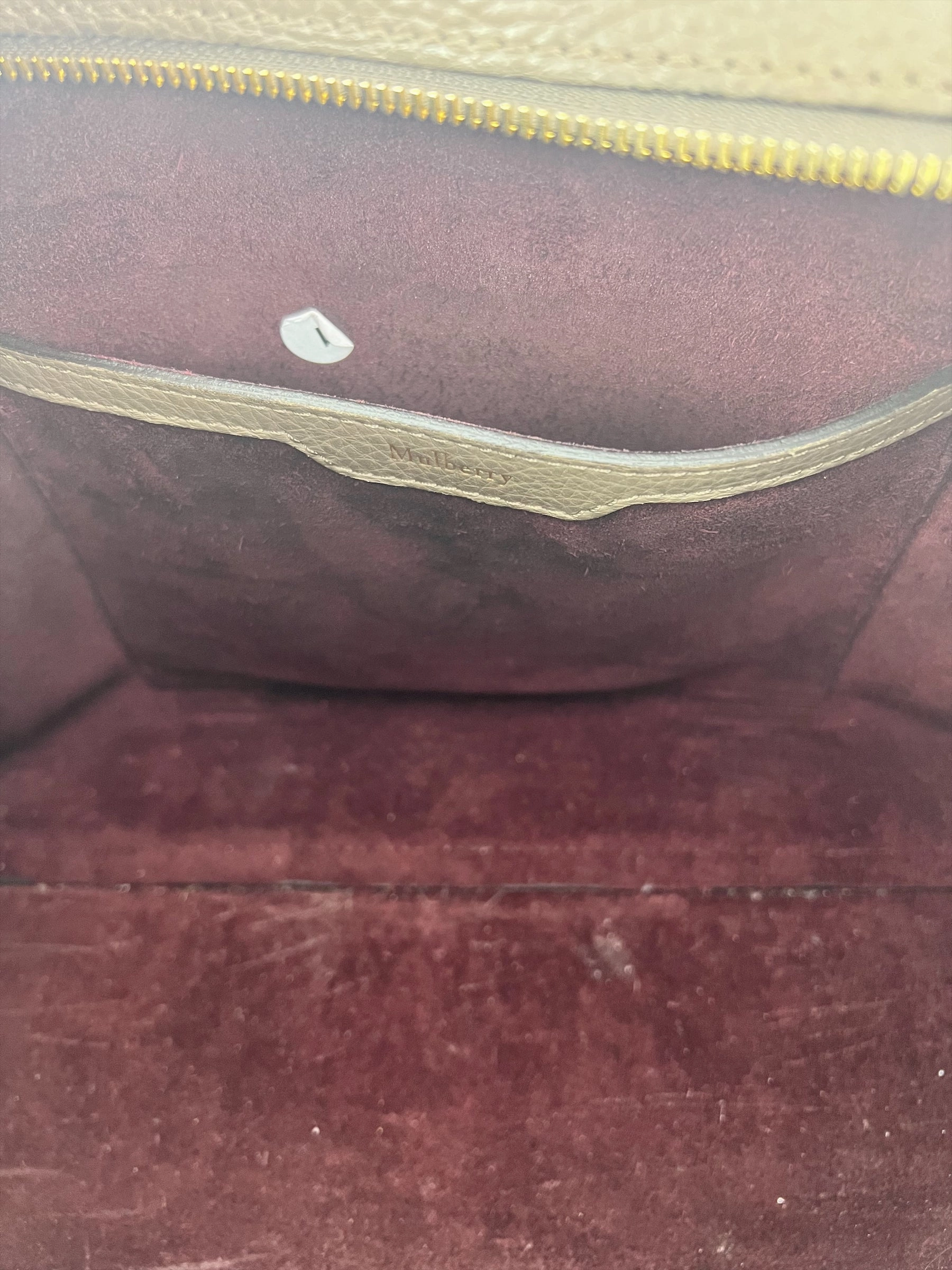 Mulberry Taupe Grey Leather Zipped Bayswater Tote with Shoulder Strap