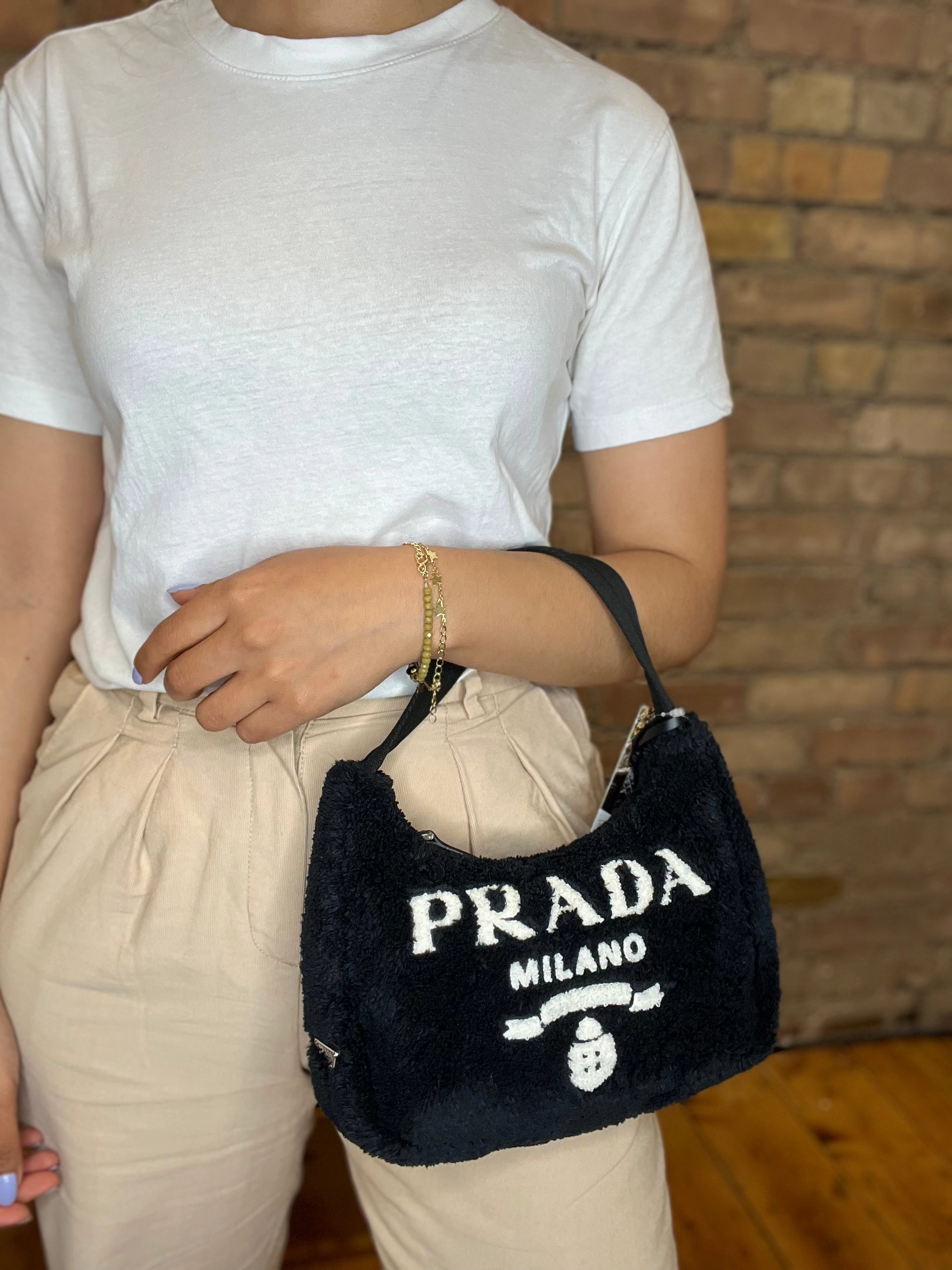 Prada Black Faux Fur Re-Edition 2000 Shoulder Bag