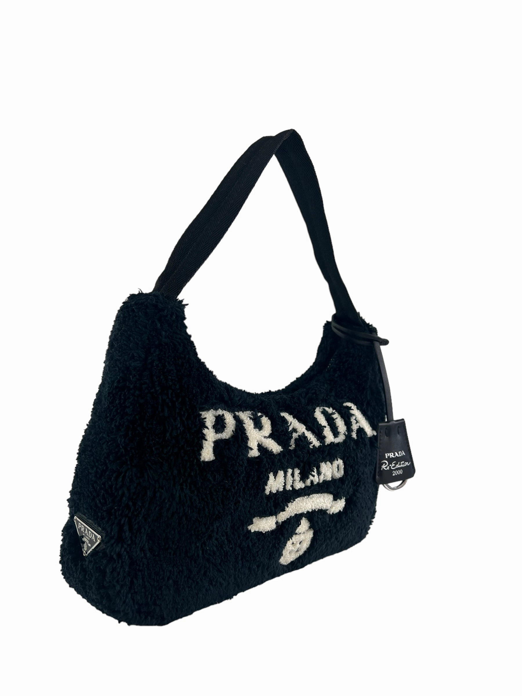 Prada Black Faux Fur Re-Edition 2000 Shoulder Bag