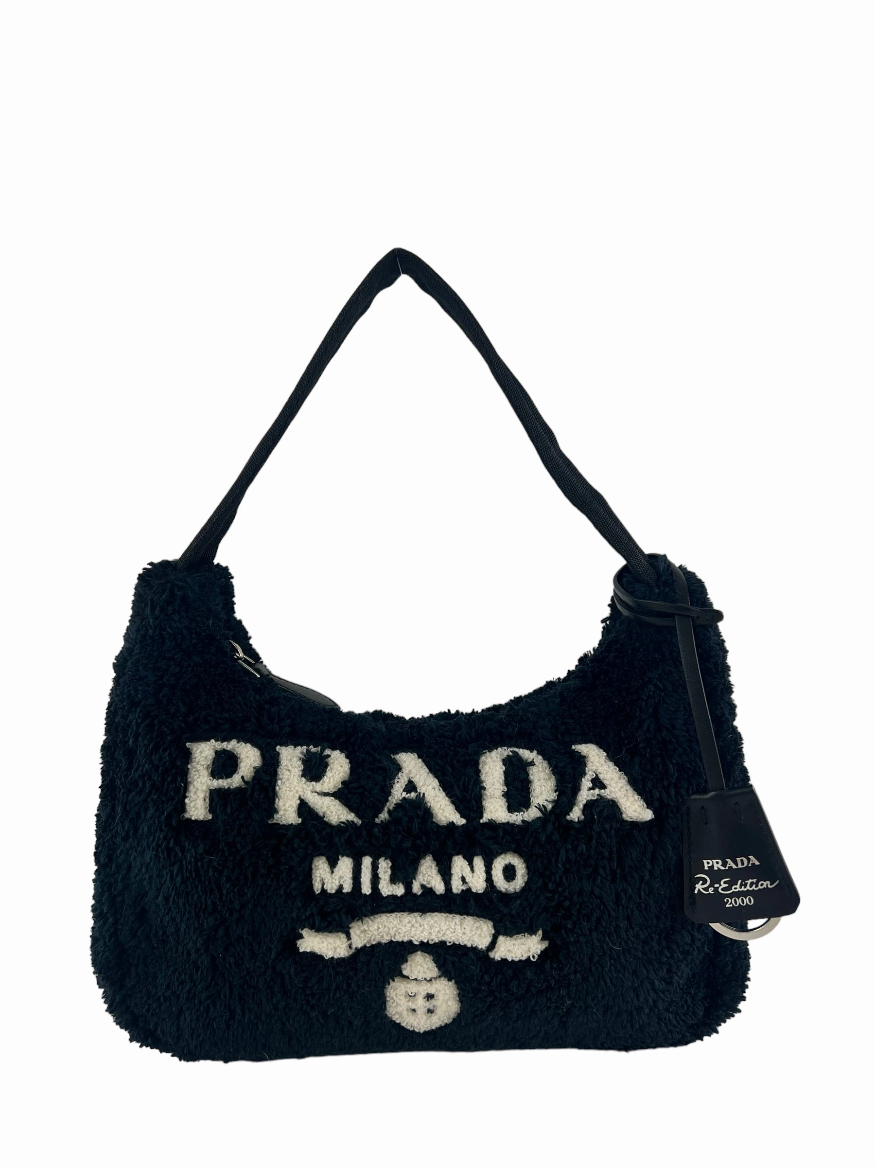 Prada Black Faux Fur Re-Edition 2000 Shoulder Bag