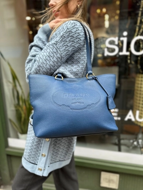 Prada Blue Leather Tote