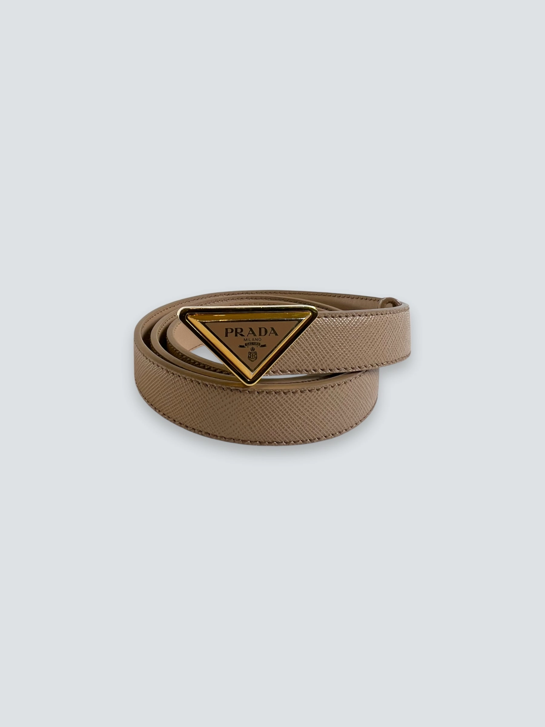 Prada Nude Saffiano Leather Logo Belt - Size UK 8
