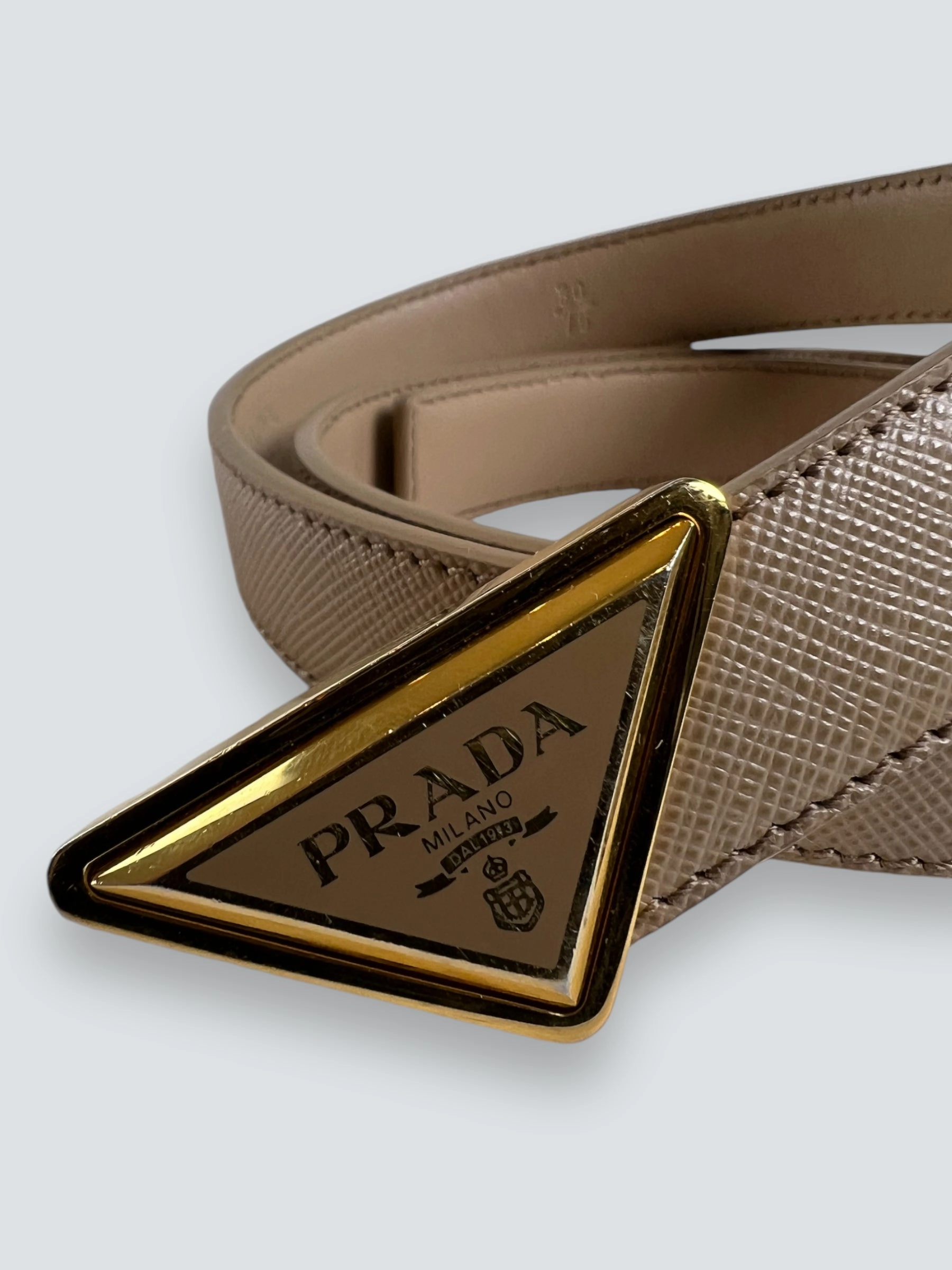 Prada Nude Saffiano Leather Logo Belt - Size UK 8