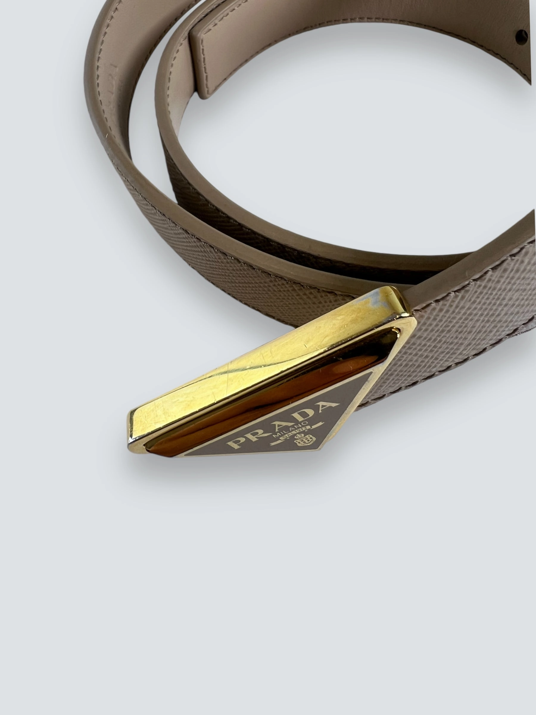 Prada Nude Saffiano Leather Logo Belt - Size UK 8