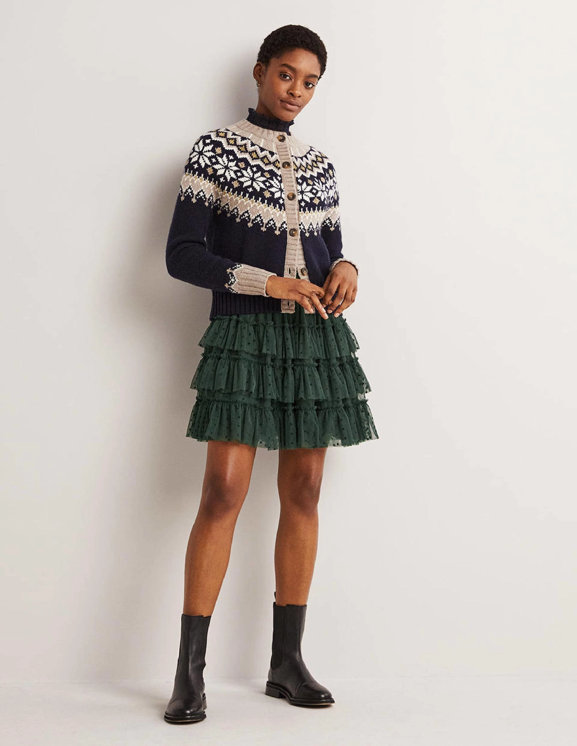Ruffle Tulle Mini Skirt-Onyx Green