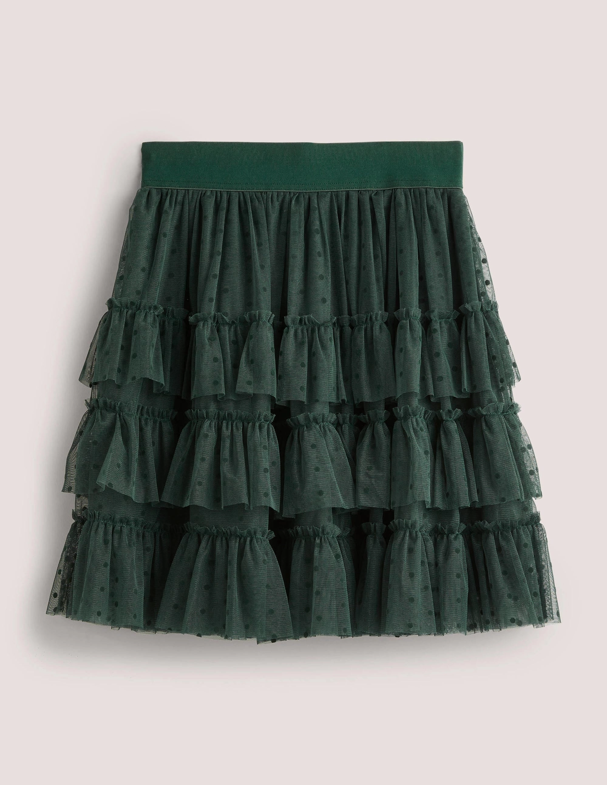 Ruffle Tulle Mini Skirt-Onyx Green