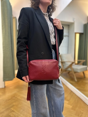 Saint Laurent Dark Red Leather Lou Crossbody