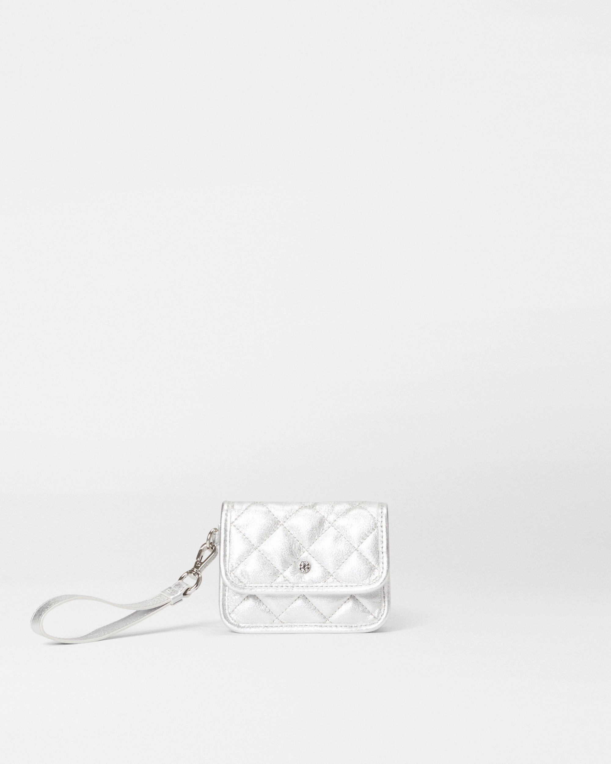Silver Leather Metro Snap Wristlet