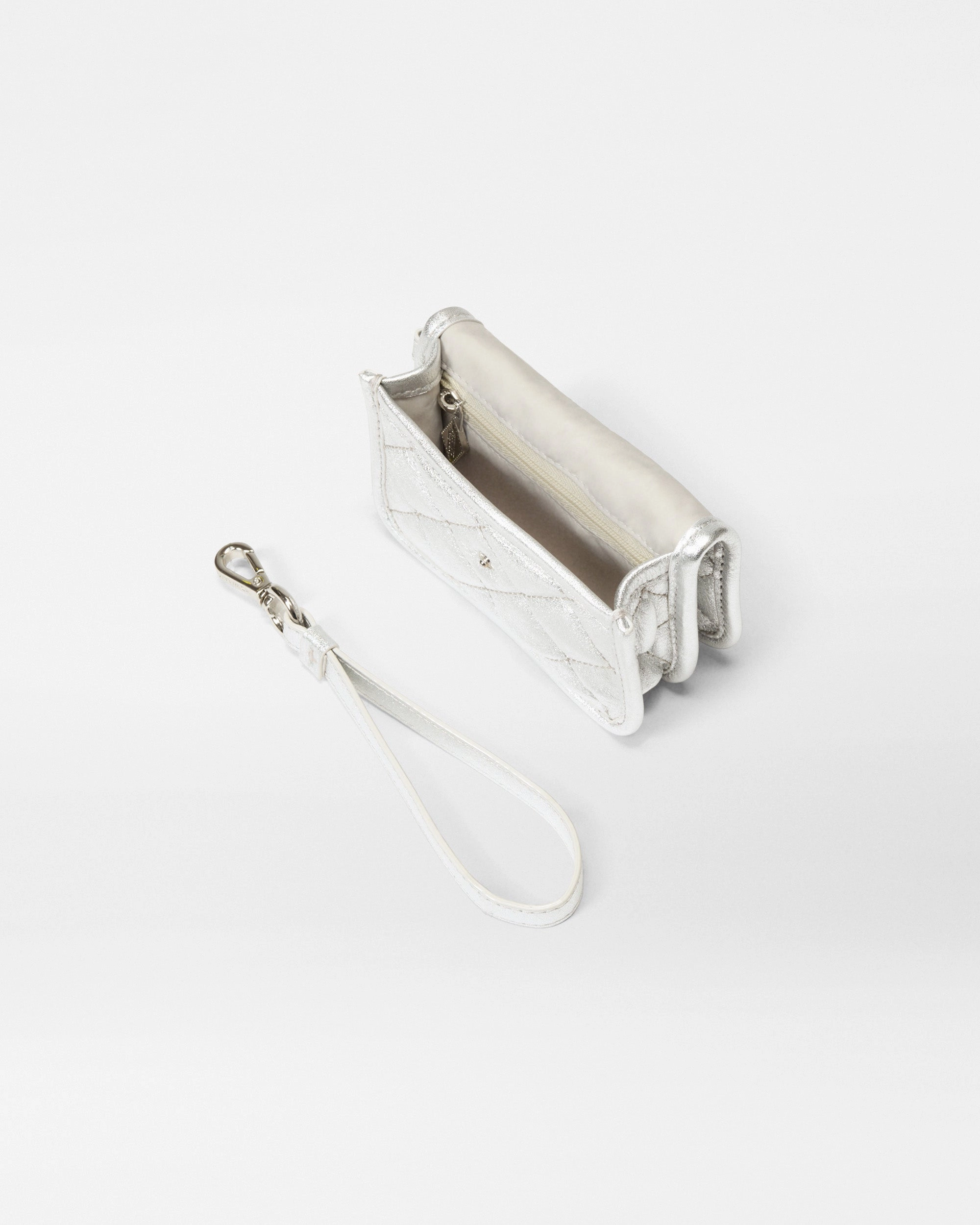 Silver Leather Metro Snap Wristlet
